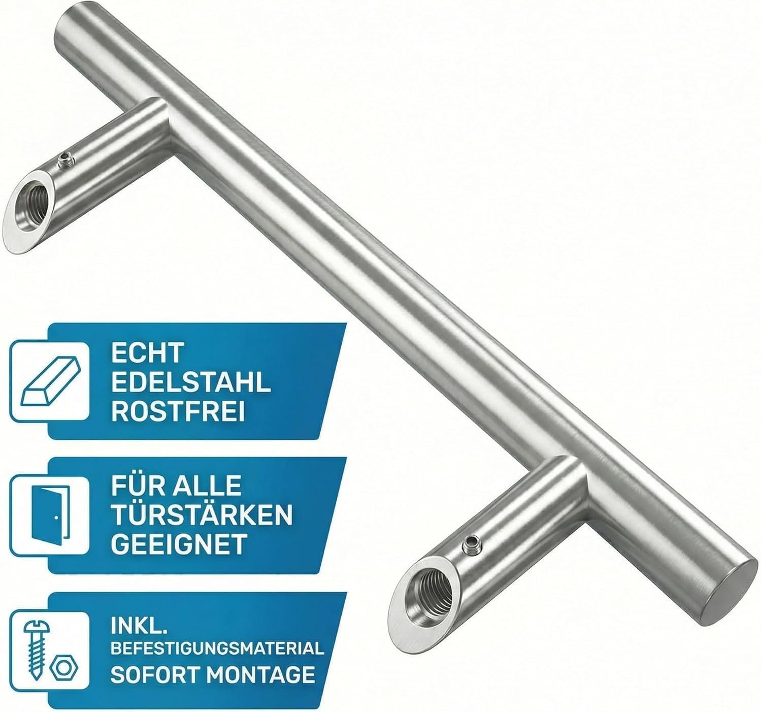 heicko e-ast GmbH Stoßgriff Haustürgriff Edelstahl Stoßgriff mit 45° Stützen Ø 30 mm – Bild 5 von 5