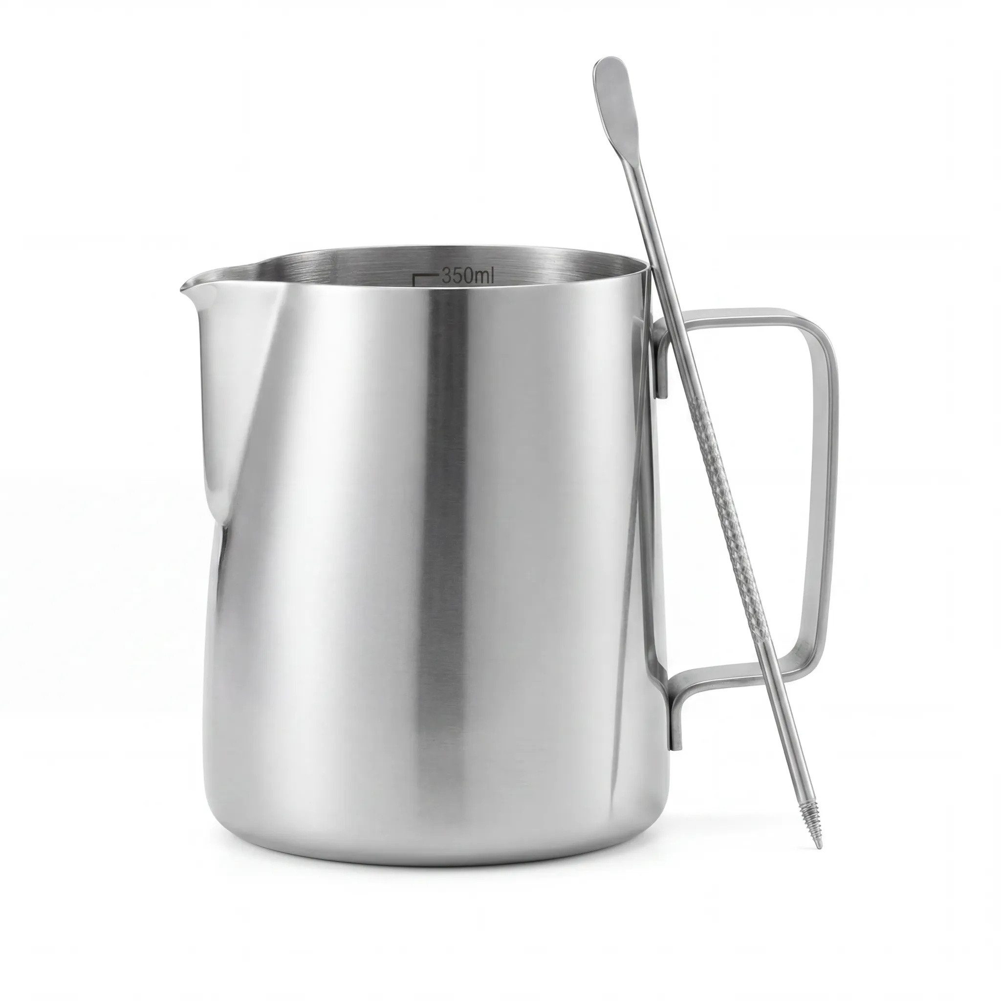 JASLIFE Milchkännchen Barista Edelstahl 350/600 ml mit Skala & Latte-Art-Stift, 0.35 l, Edelstahl, mit Skala, inklusive Latte Art Stift, rostfrei