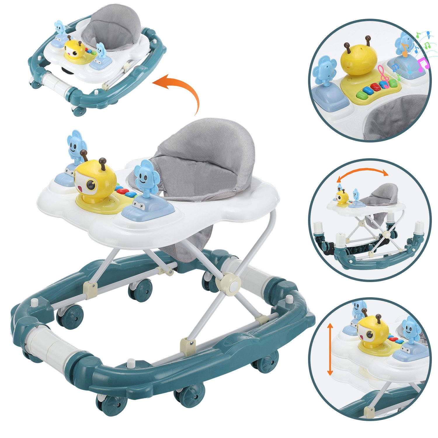 oyajia Lauflernhilfe Babywalker Spiel Gehfrei Baby Lauflernwagen Lauflernhilfe Babywalker, Höhenverstellbarer mit Spielcenter und Musik