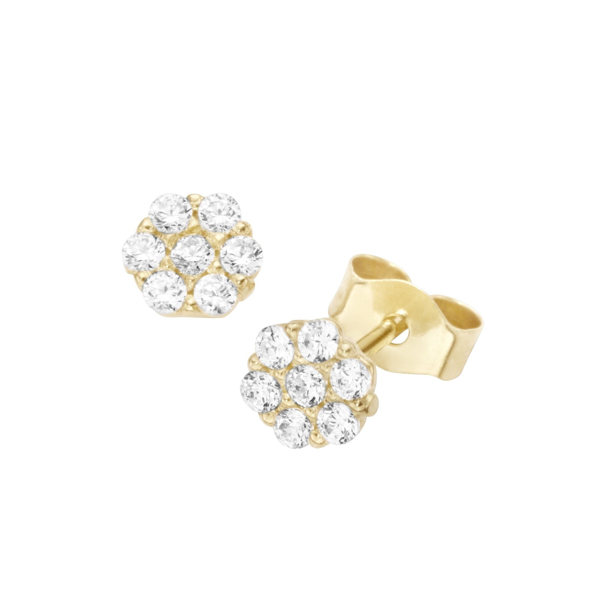 Paar Ohrstecker Blüte mit Zirkonia, Gold 375