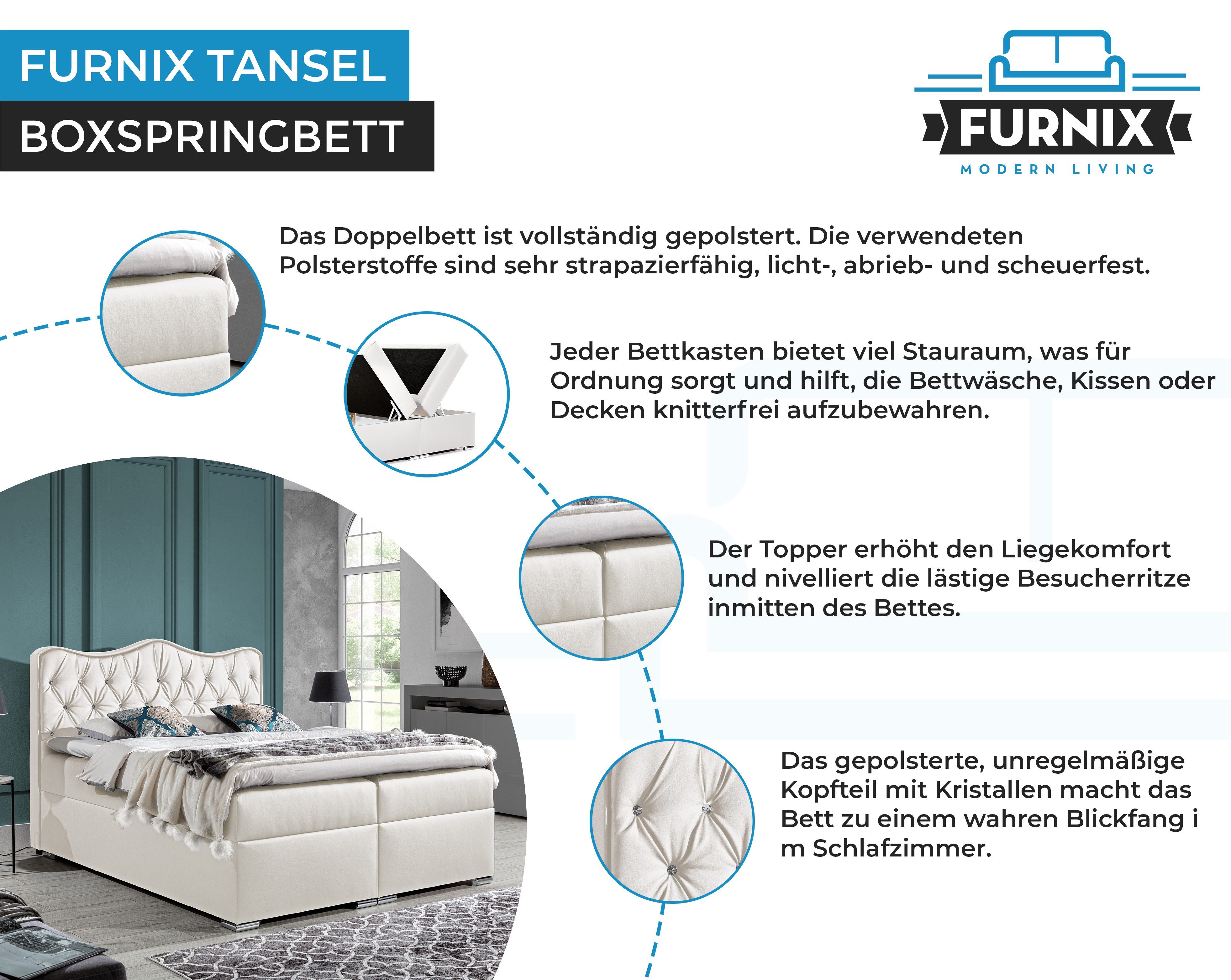 hochwertiges Ökoleder, veganes und Weiß TANSEL Bett Topper mit PU-Leder Furnix Boxspringbett Bettkasten 120x200