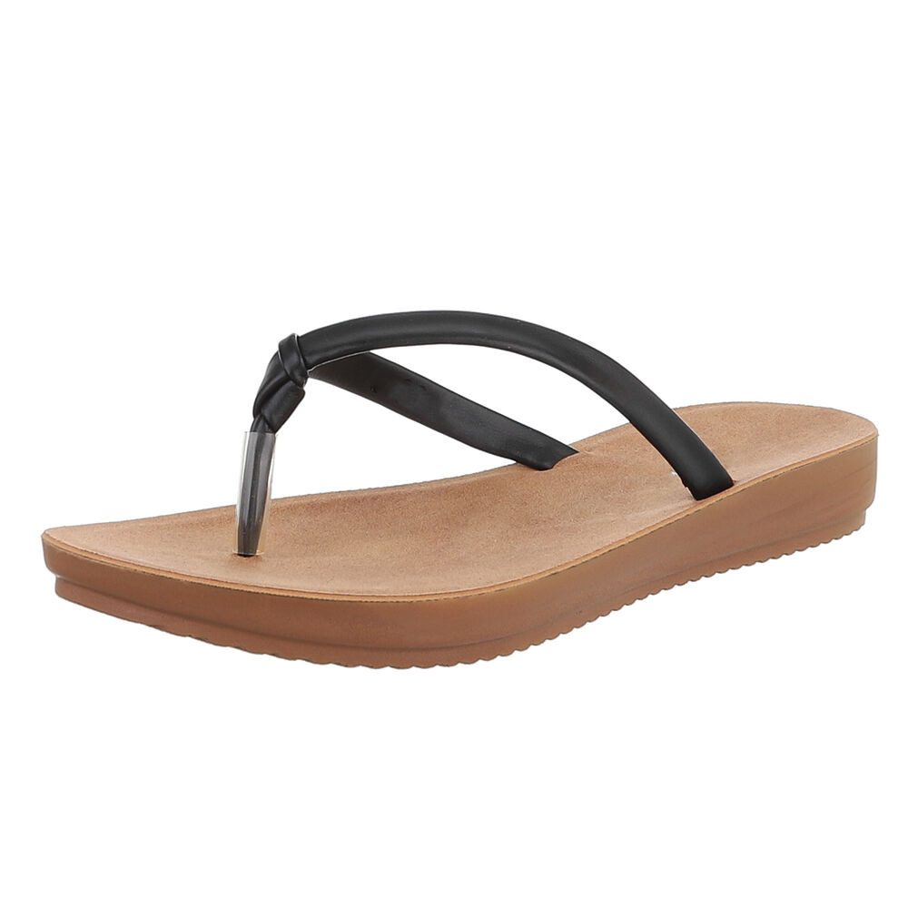 Ital-Design Bequeme Flip-Flops mit goldenen Details für den Sommer Zehentrenner (89372785) Keilabsatz/Wedge Zehentrenner in Schwarz
