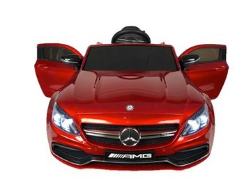 TPFLiving Elektro-Kinderauto Mercedes C 63 AMG mit Fernbedienung - 2 x 12 Volt - 7Ah-Akku, Belastbarkeit 30 kg, Kinderfahrzeug mit Soft-Start und Bremsautomatik - Farbe: rot