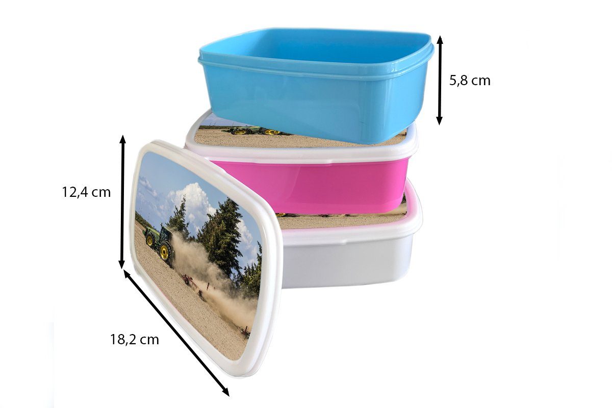 Lunchbox und Sand MuchoWow - Kunststoff, Erwachsene, für - Traktor Brotbox (2-tlg), weiß für Kinder Mädchen und Jungs Brotdose, Baum,