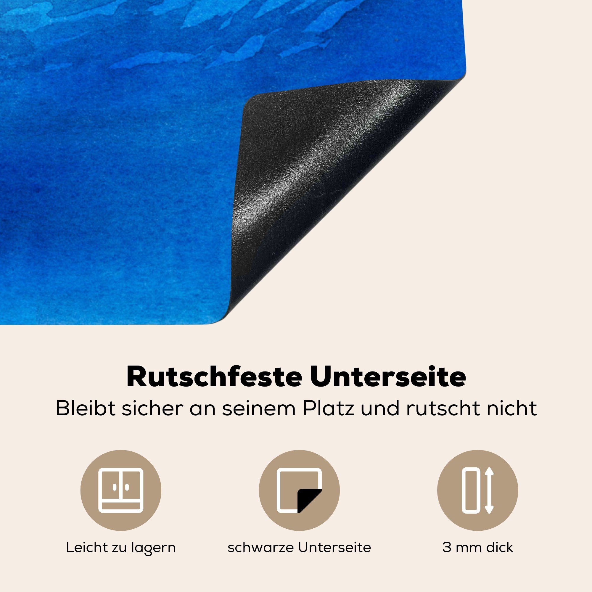 - MuchoWow Vinyl, (1 tlg), Herdblende-/Abdeckplatte Arbeitsplatte Ceranfeldabdeckung, 78x78 Blau, - für Sonne cm, Ozean küche