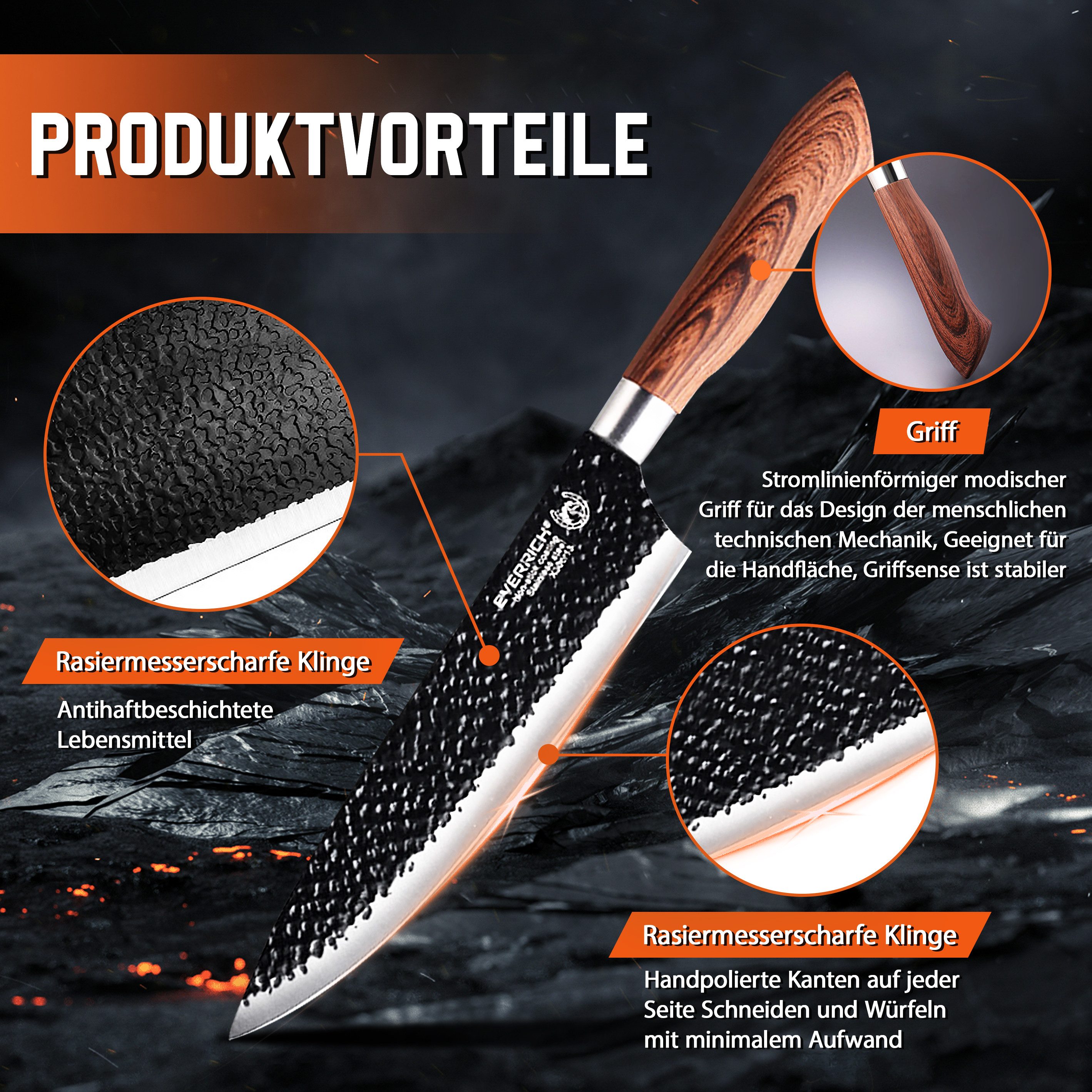 HT Messer-Set Traditionelles Handschmiedehandwerk Messerset 6 teilig (Kochmesser Fleischmesser Schälmesser Allzweckmesser), Hochwertigem Carbon Stahl Scharf Messerset für die Küche