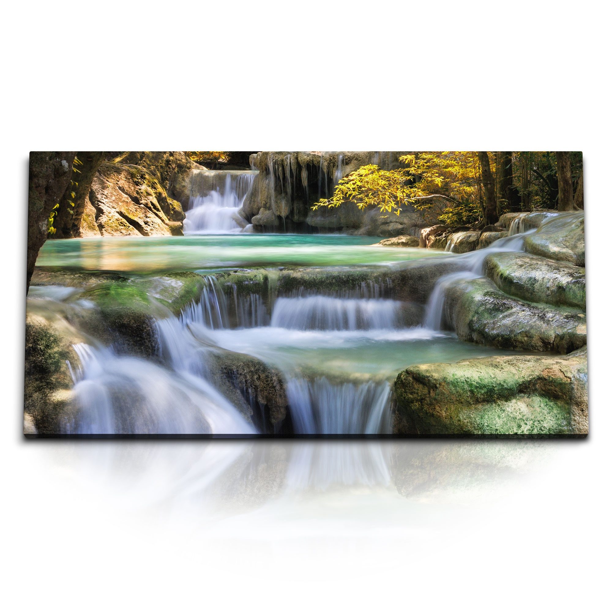 Leinwandbild Kunstdruck Bilder 120x60cm Thailand Bach Wasserfall Natur Tropisch Exo