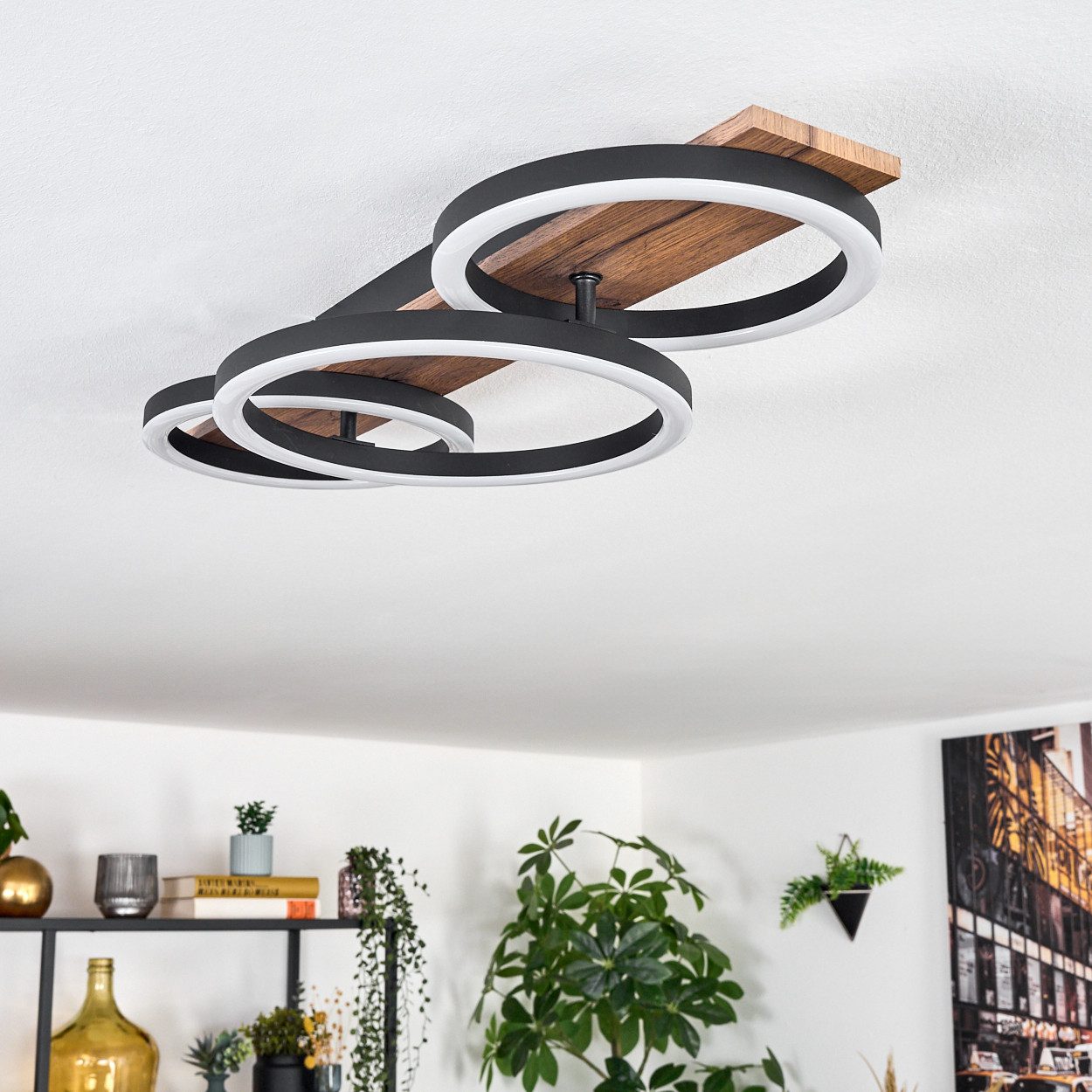 hofstein Deckenleuchte Deckenlampe aus Metall/MDF/Kunststoff in Schwarz/Hol günstig online kaufen