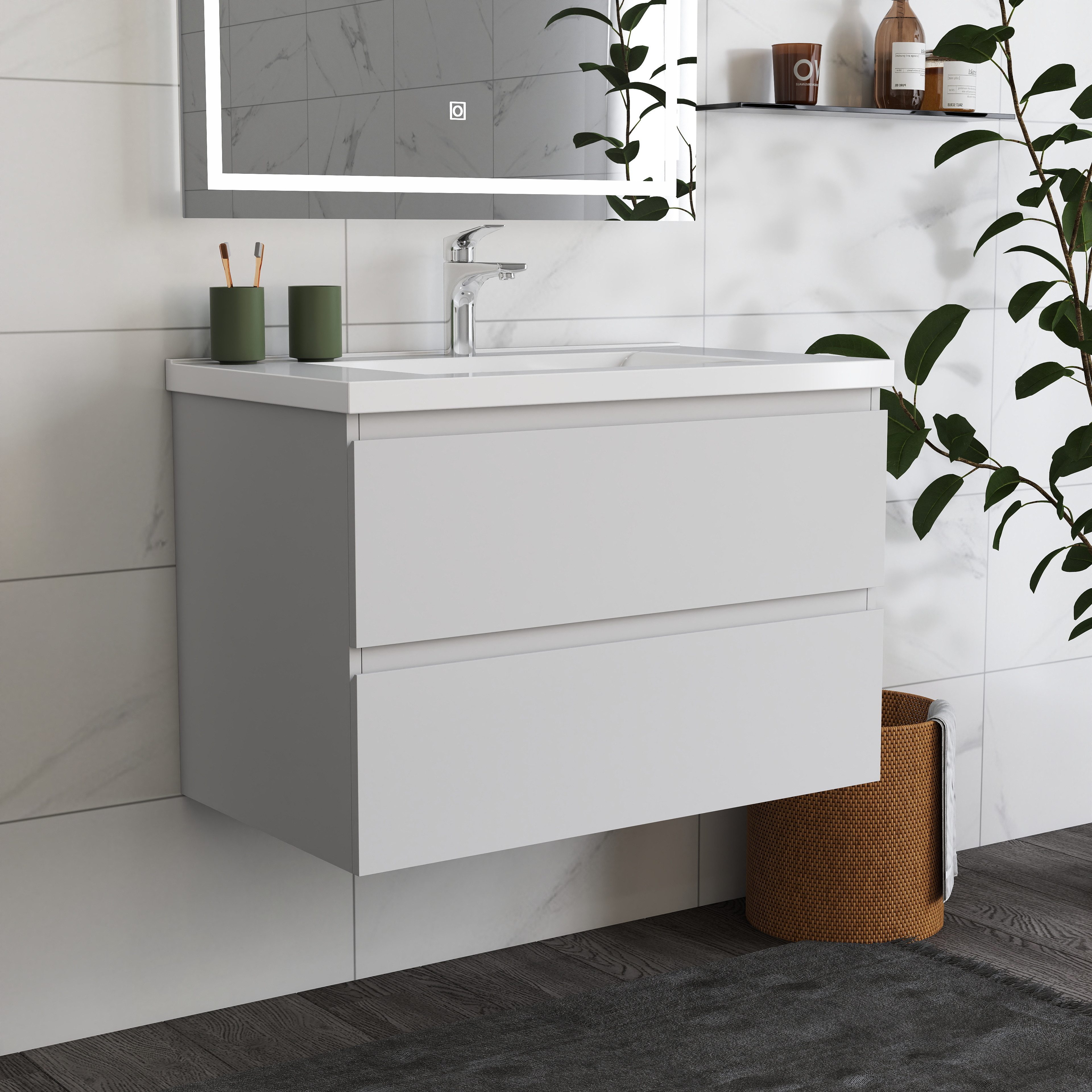 duschspa Waschtisch Waschbecken mit Unterschrank Badschrank Waschplatz Badmöbel Set, Matt, 50-120cm