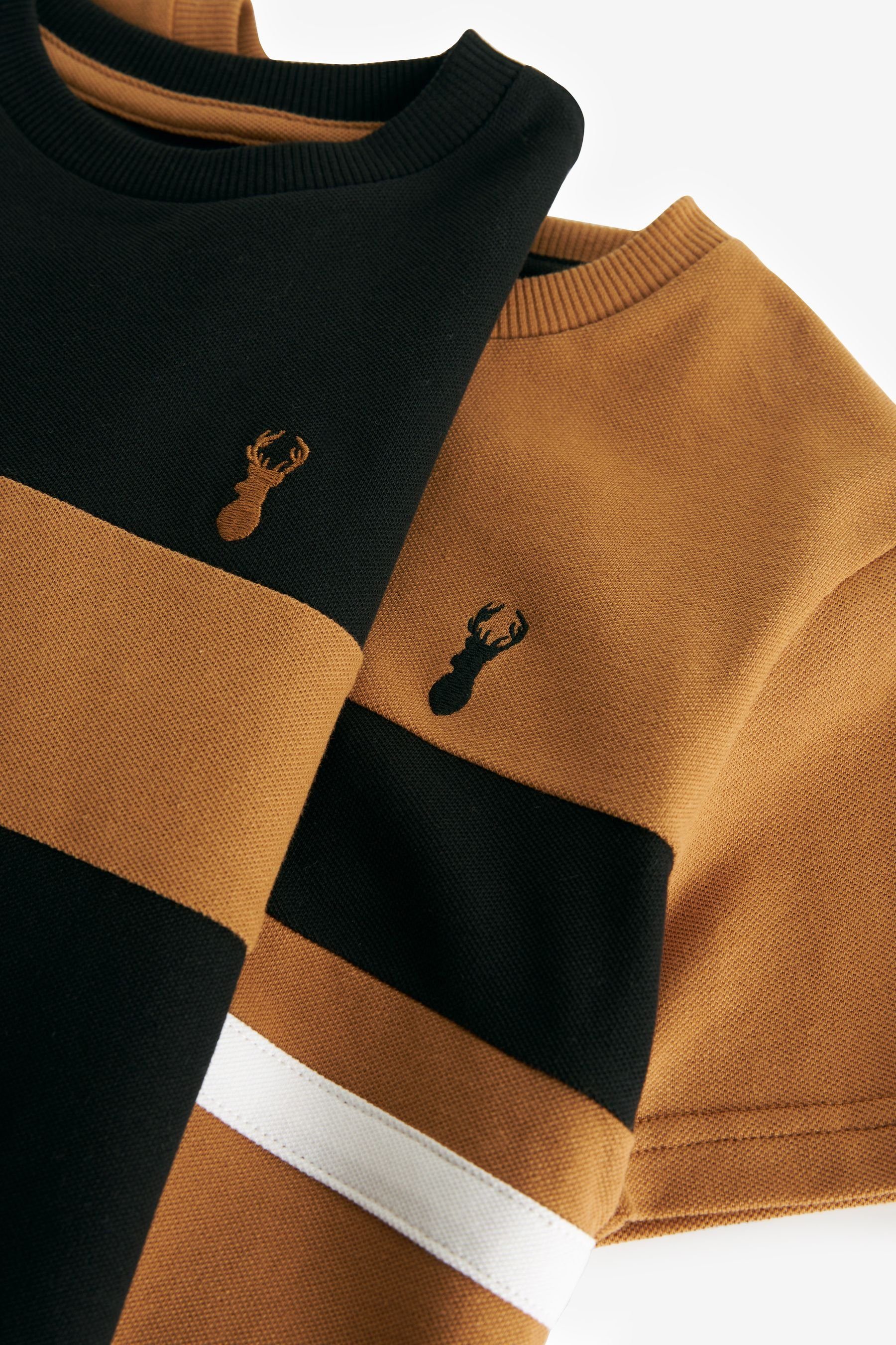 (2-tlg) Brown T-Shirt Next Black/Tan Blockfarbendesign, 2er-Pack Kurzarm-T-Shirt im