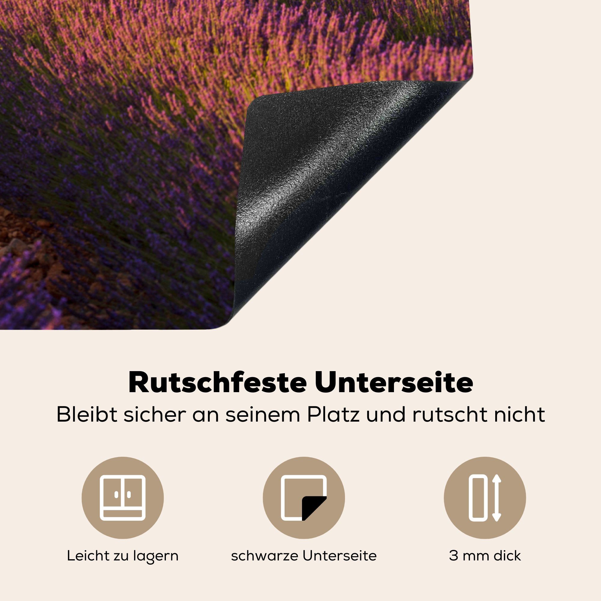 81x52 Lavendel, küche, von MuchoWow (1 Schutz Reihen Herdblende-/Abdeckplatte Ceranfeldabdeckung cm, für lila Induktionskochfeld Vinyl, die tlg),