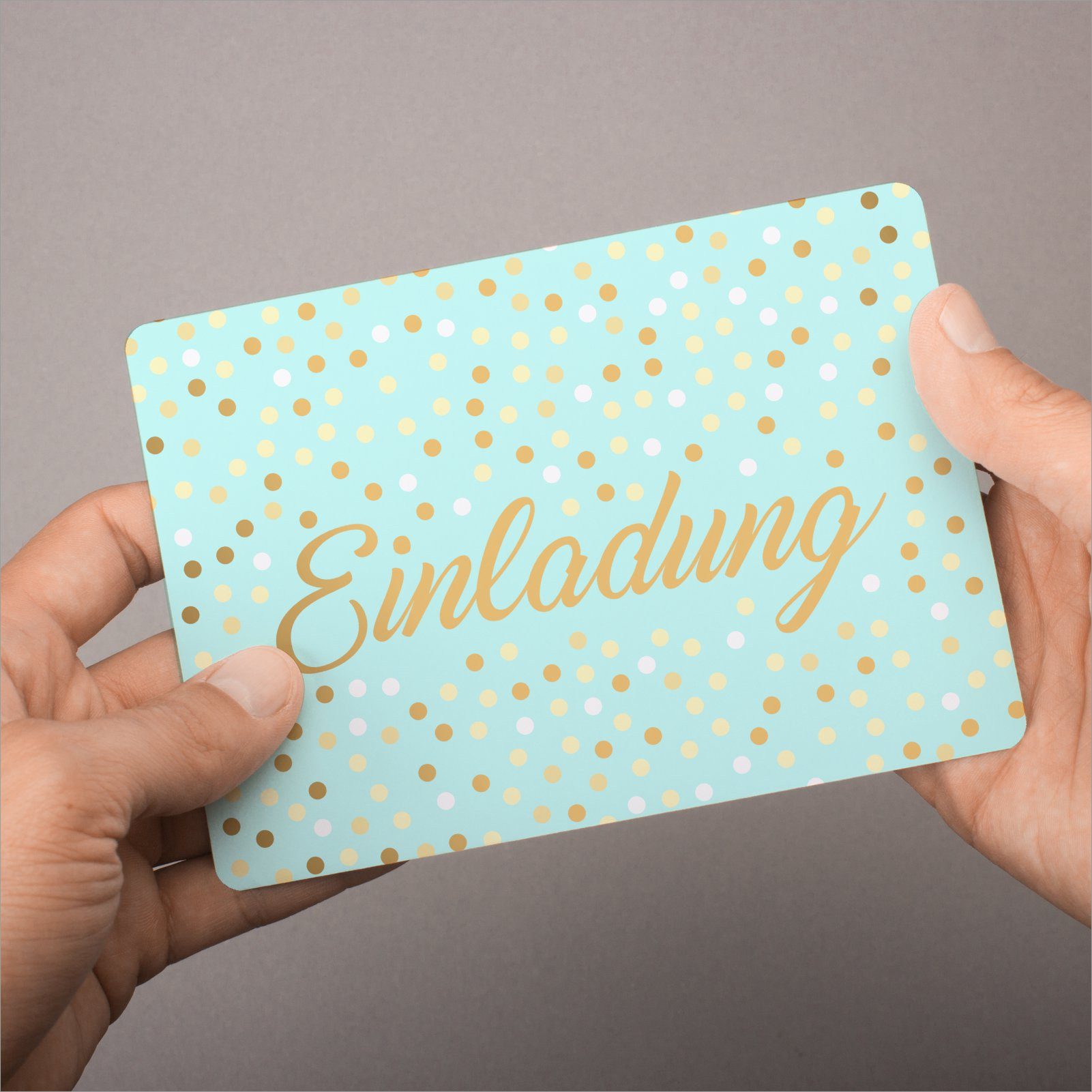 nikima Einladungskarten 10 Einladungskarten Mint mit Goldlack inkl. 10 weißen Briefumschlägen