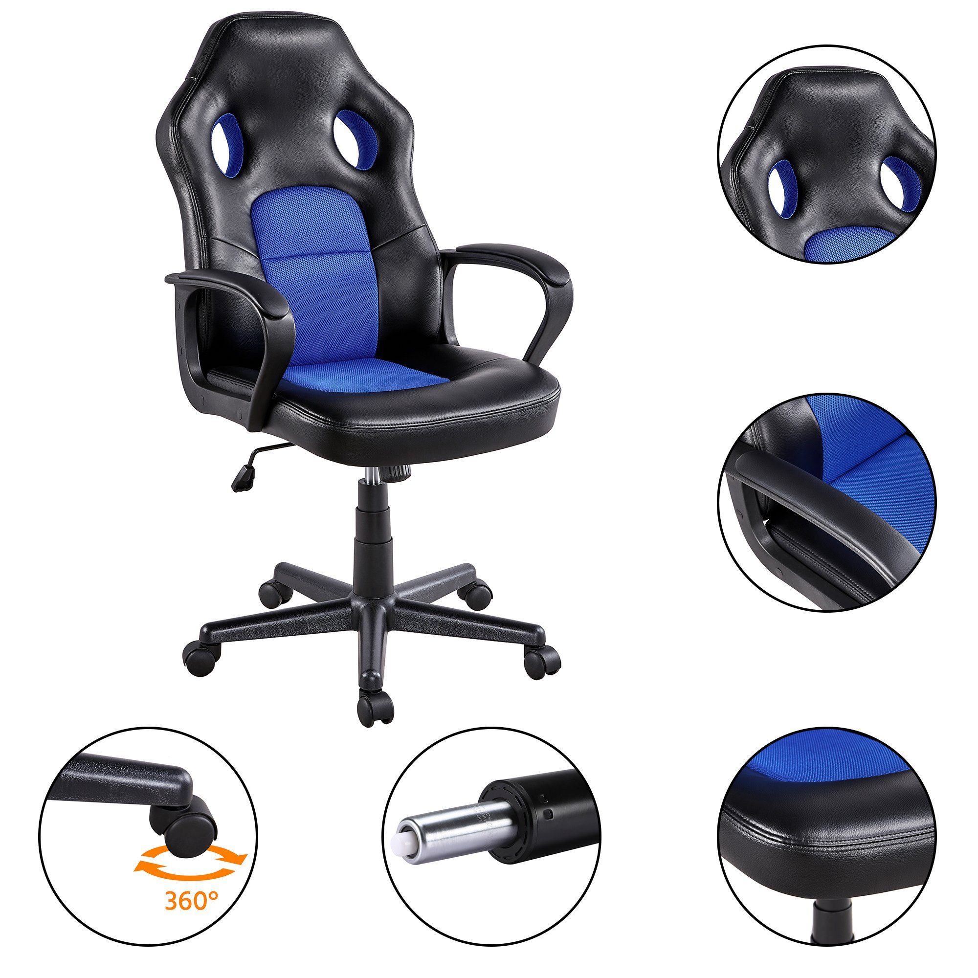 Yaheetech Chefsessel, Racing Gaming Stuhl Blau Bürostuhl Drehstuhl