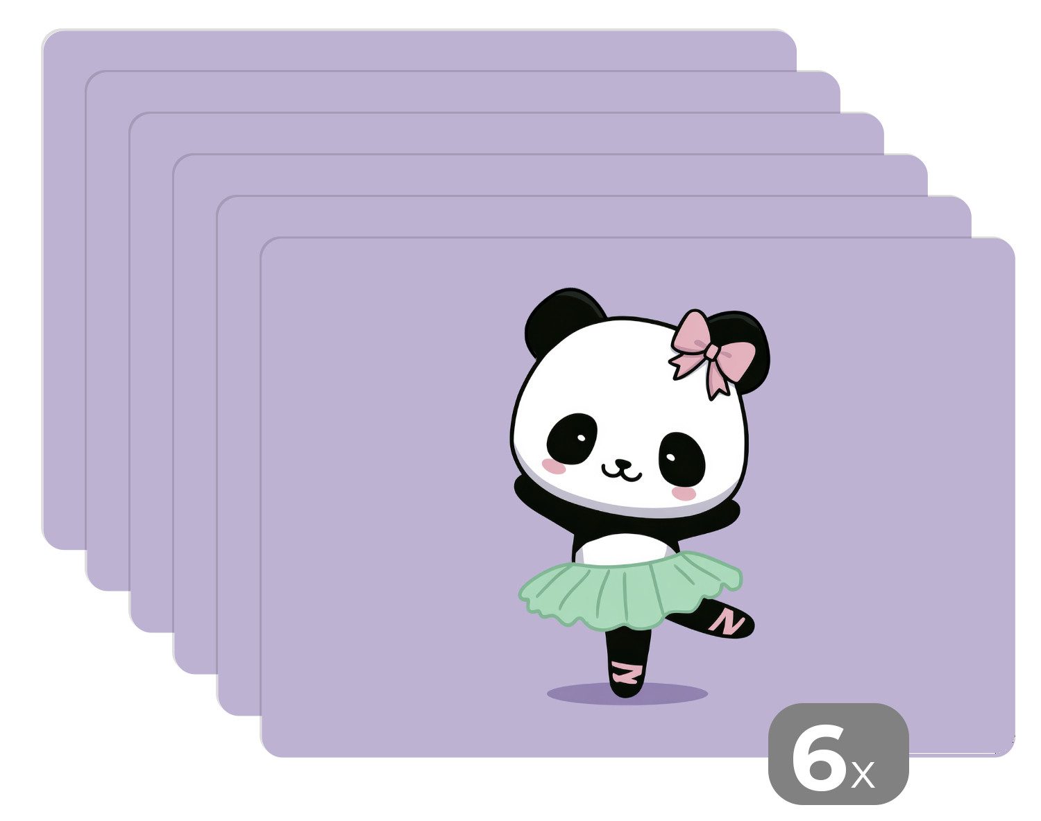 MuchoWow Platzset Panda - Lila - Verschnörkelt - Kawaii, (6-St), Platzsets, Tischset, Abwaschbar, Tischsets, Platzdeckchen
