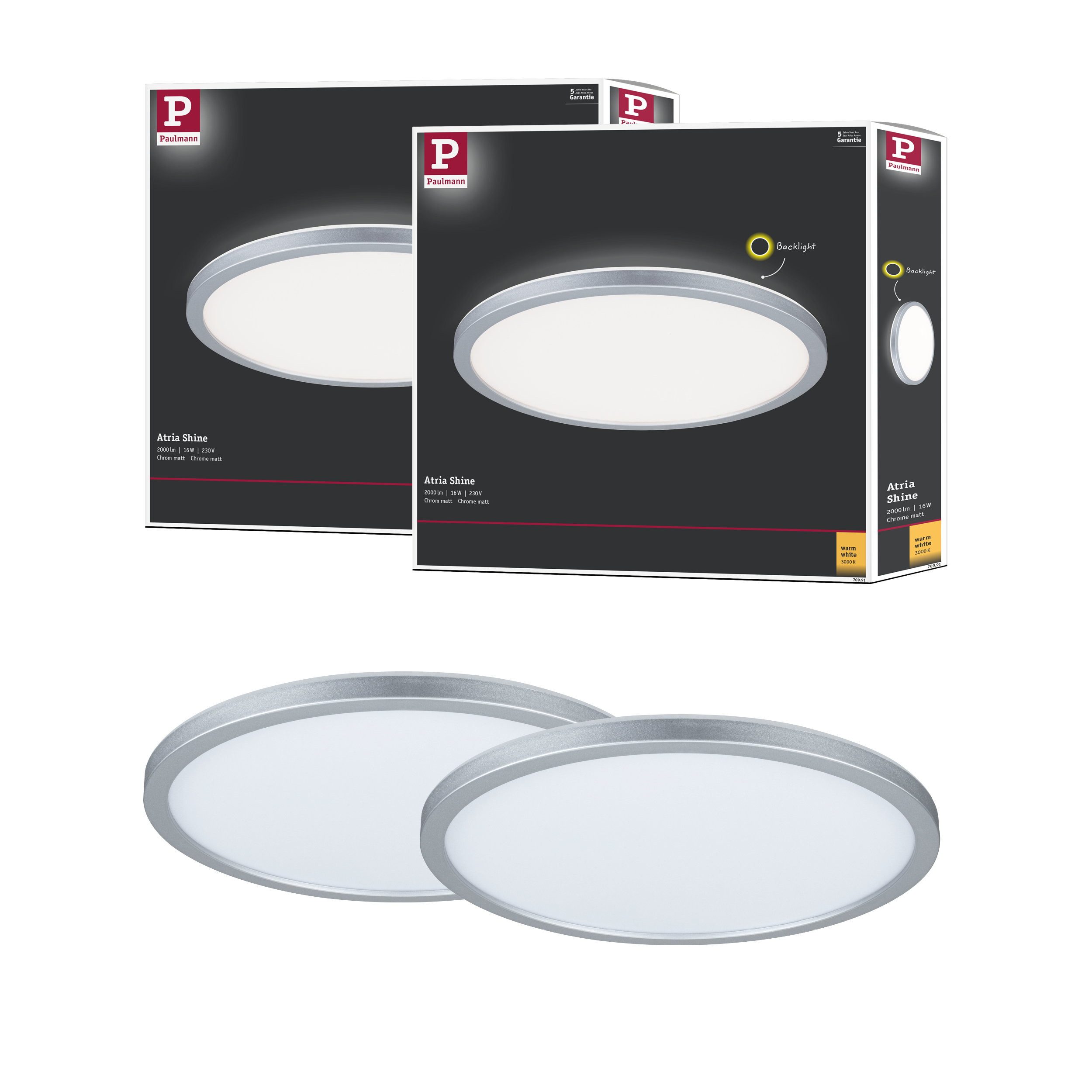 Paulmann LED Panel LED Panel Abia rund 300 mm 2x22W 2x2200lm 2700K Chrom matt