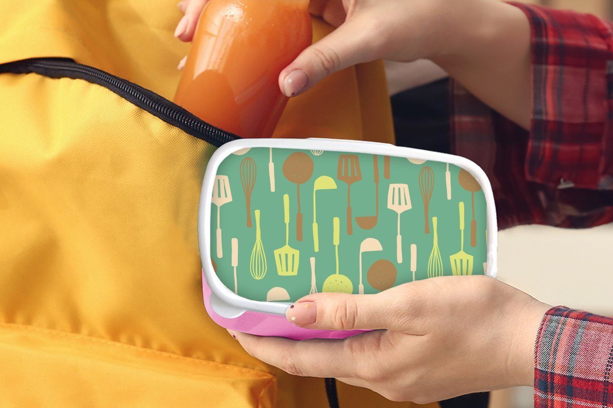 Brotbox für Muster - Brotdose Spatel rosa (2-tlg), Lunchbox Kunststoff Kunststoff, MuchoWow Mädchen, Küche, - Kinder, Erwachsene, Löffel - Snackbox,