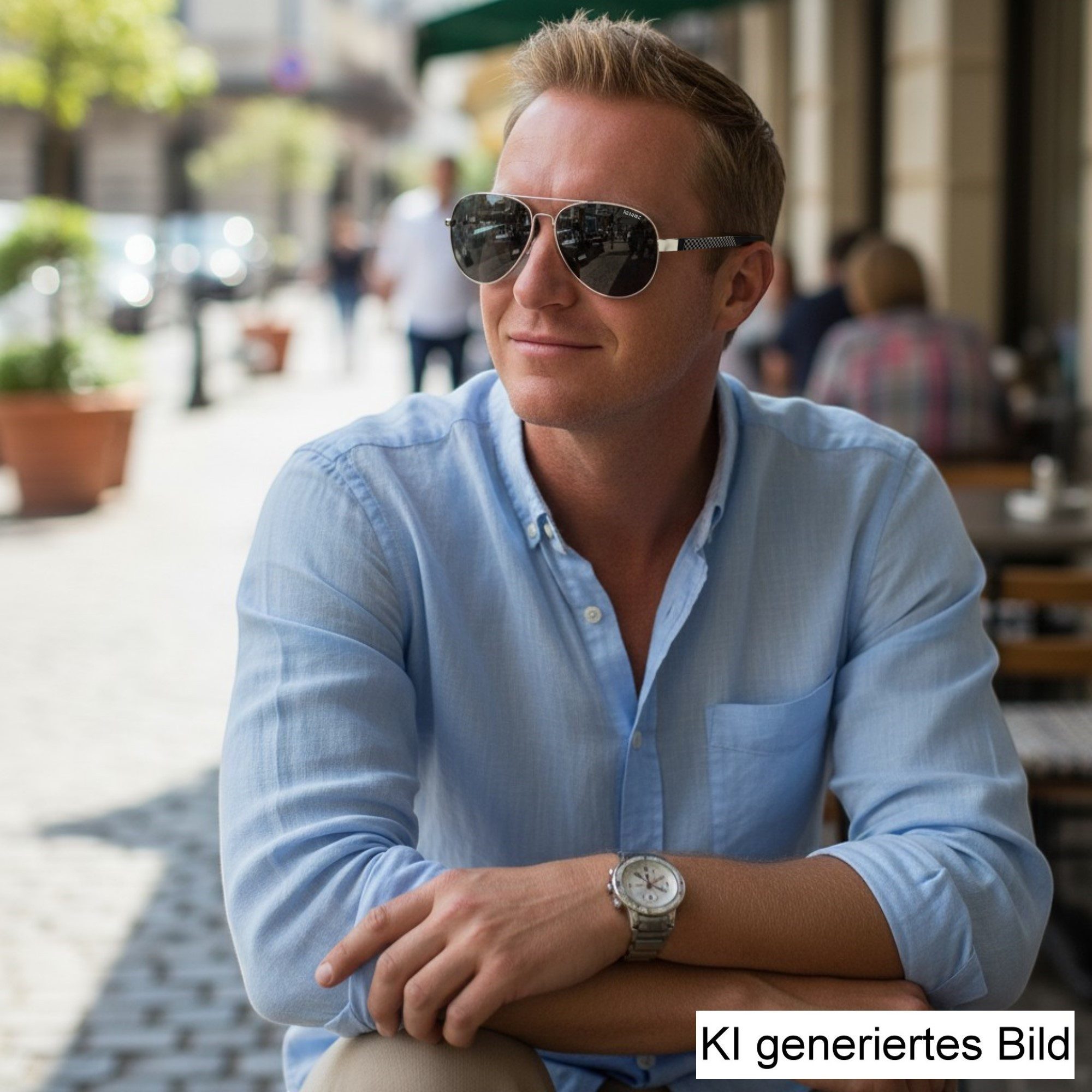 Rennec Sonnenbrille (Große Pilotenbrille Polarisiert Silber Chrom Schwarz mit Hardcase) Polarisierte Gläser Schwarz Getönt, sportlich breite Brillenbügel