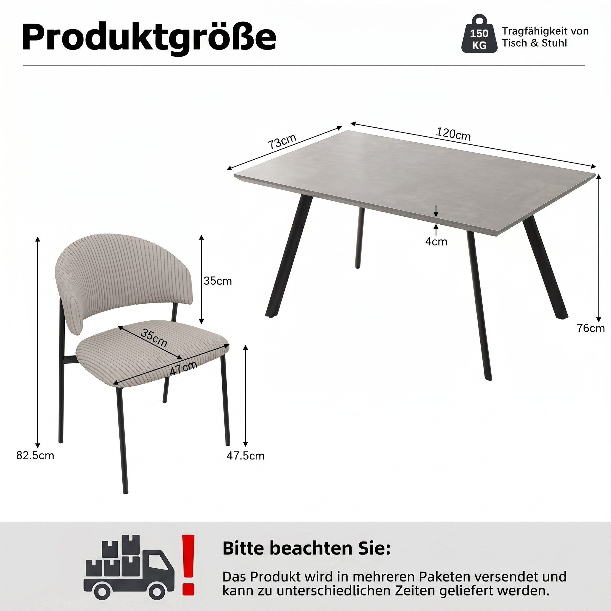 Jiexi Essgruppe Essgruppe 110x70 MDF-Tisch mit U-Metallgestell & Cord-Stühlen
