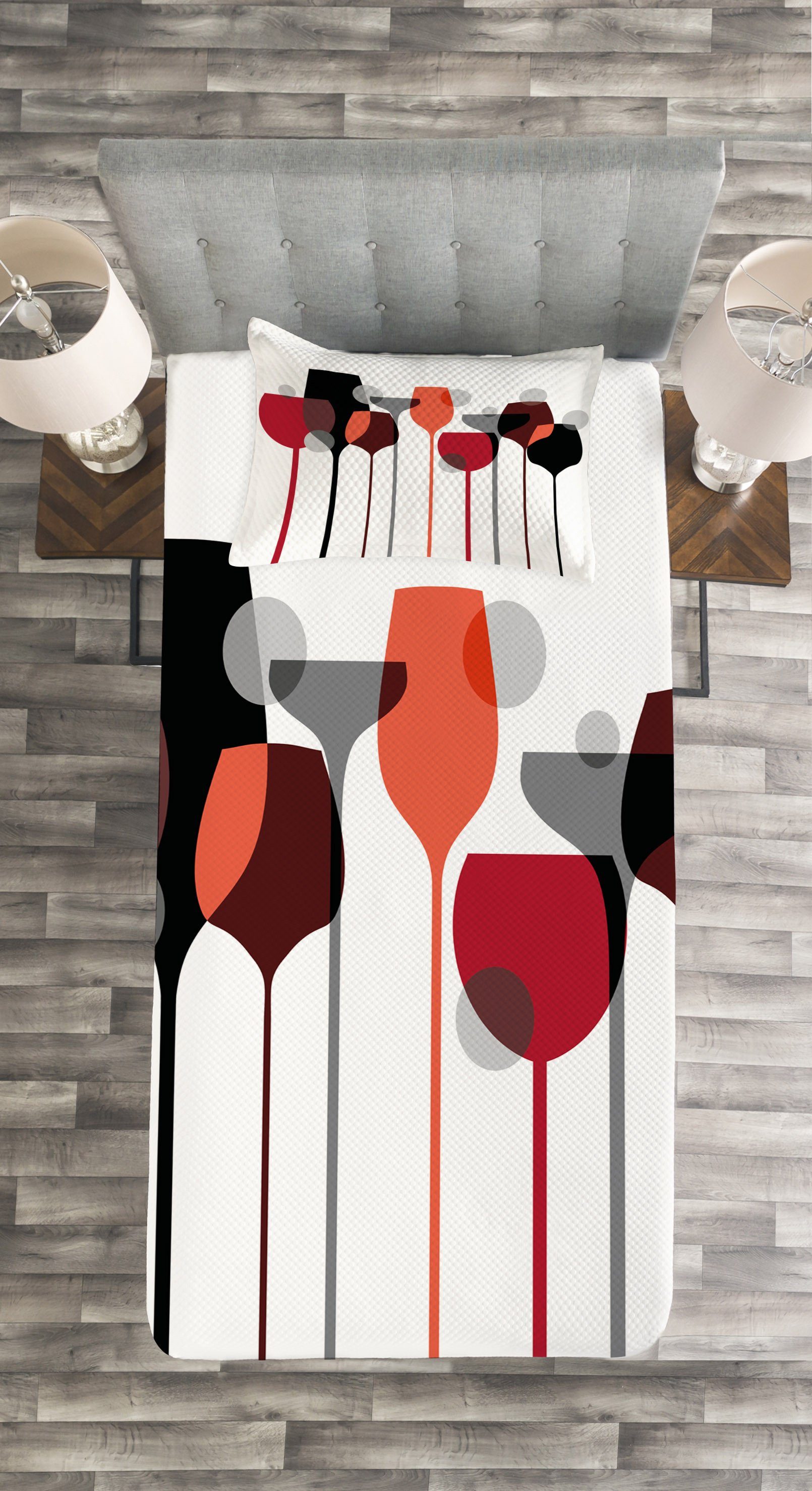Waschbar, abstrakte Wein Kissenbezügen Set Gläser Tagesdecke mit Abakuhaus,