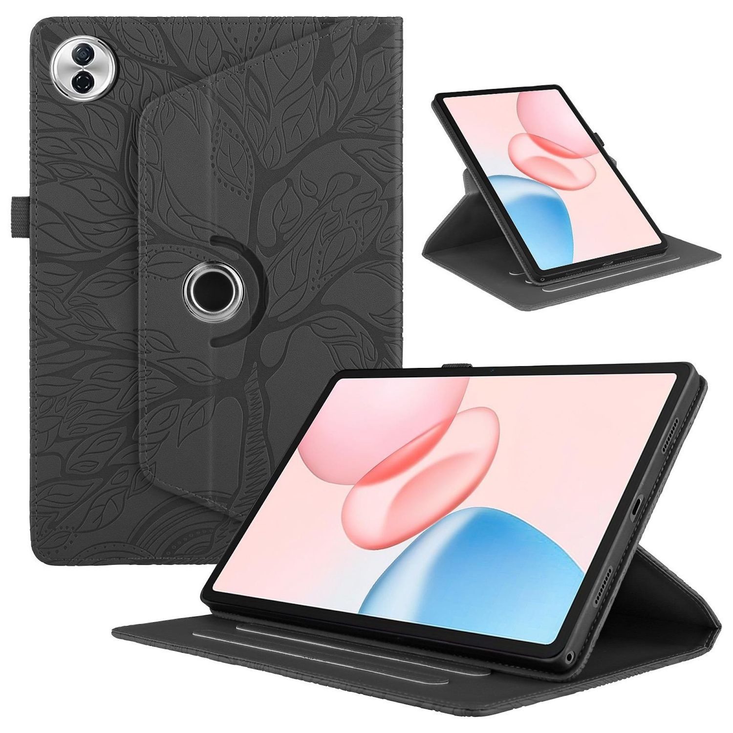 Wigento Tablet-Hülle Für Honor Pad 10 360 Grad Rotation Baum Kunstleder Tasche Schwarz, 360° Drehfunktion, Baum des Lebens Motiv, Standfunktion