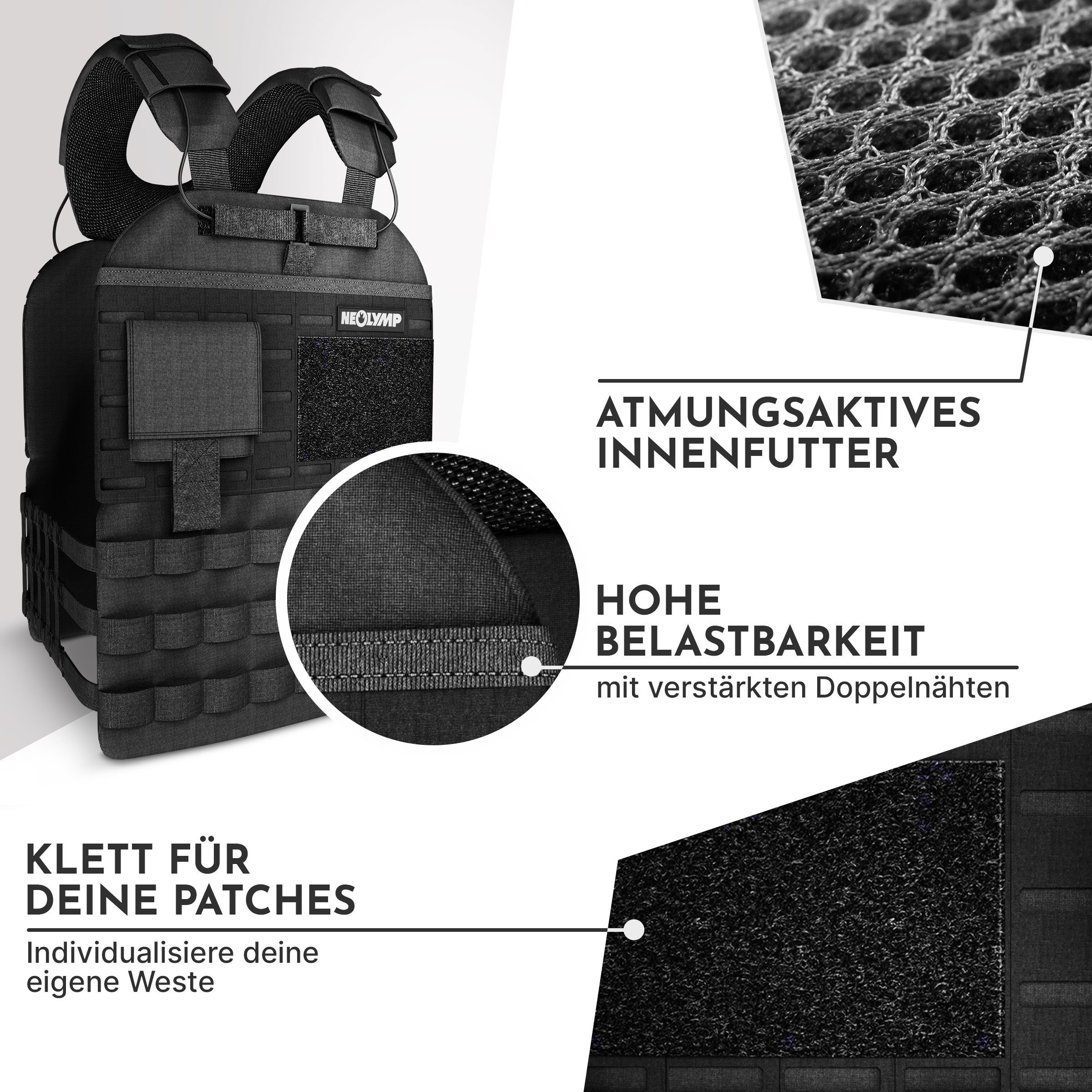 NEOLYMP Gewichtsweste Unisex Weighted Vest Plattenträger Weste mit Tasche - Kein Verrutschen, (Gewichtsweste mit 2x 1,25 kg Eisenplatten und verstellbaren Schnallen), Atmungsaktiv & Verstellbar – Calisthenics Equipment – Weight Vest Home