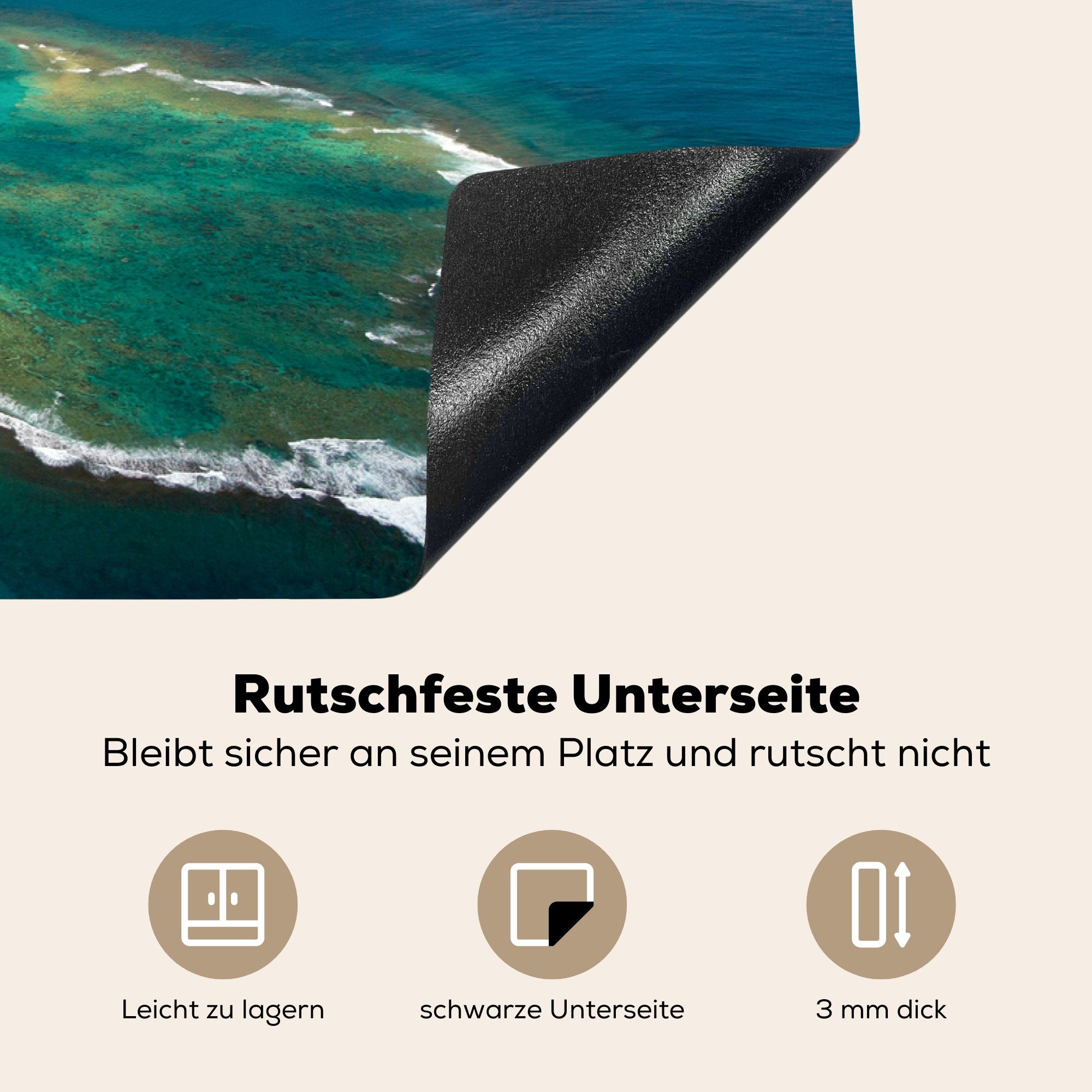 Kauai Induktionskochfeld Schutz küche, cm, der Hawaii, Herdblende-/Abdeckplatte Ceranfeldabdeckung Vinyl, Nordküste Luftbild die 81x52 (1 für tlg), MuchoWow auf Ein von