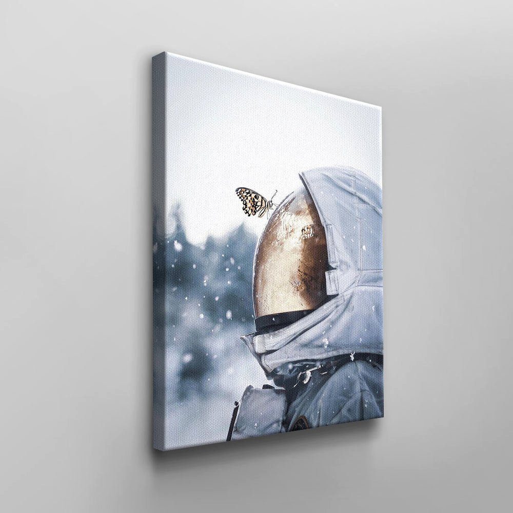 Leinwandbild Astrona Brown Astronaut Rahmen Butterfly, Butterfly Wandbild ohne Space Suite blau DOTCOMCANVAS® Helm weiß Leinwand