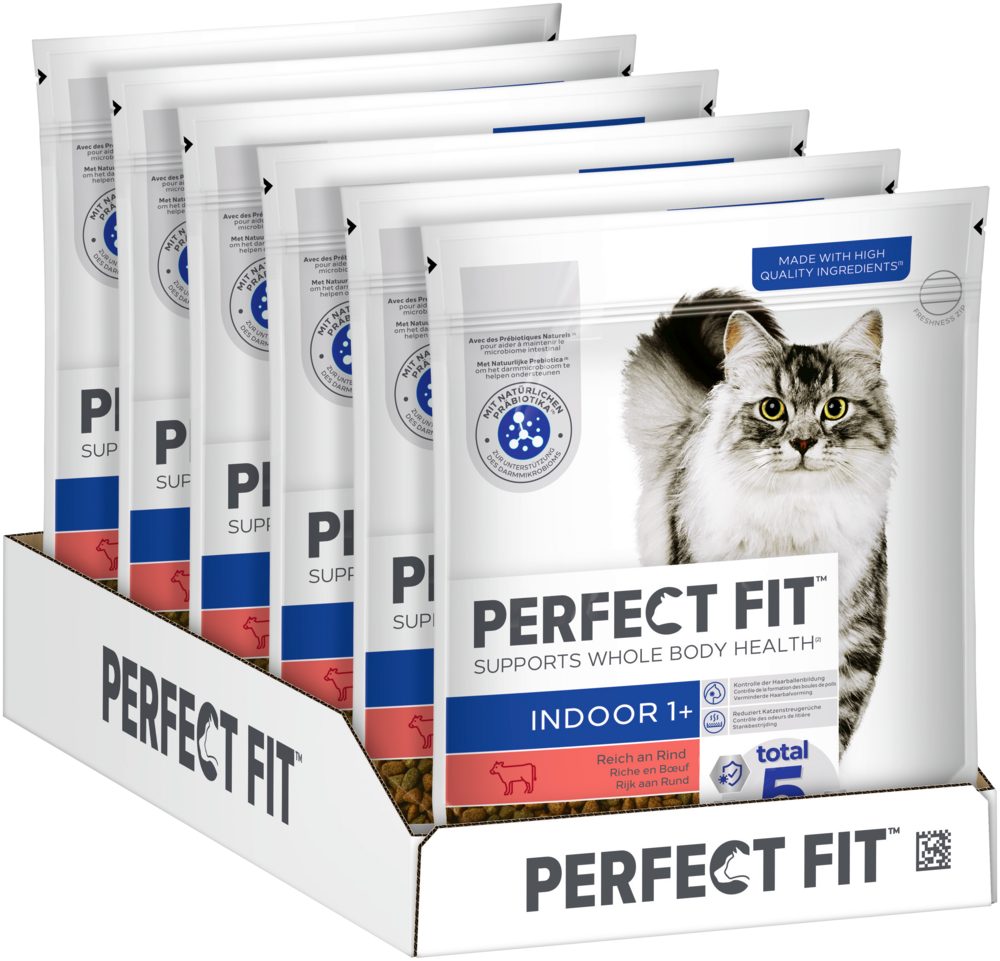 Perfect Fit PERFECT FIT™ Katze Beutel Indoor 1+ mit Rind 6 x 750g, Trockenfutter für: Katze