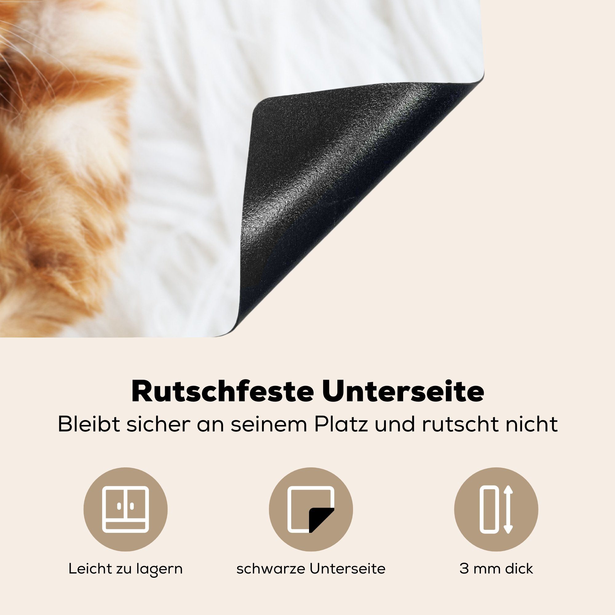 (1 die tlg), Kätzchen, Schutz Herdblende-/Abdeckplatte Vinyl, für Haustiere cm, - 81x52 Ceranfeldabdeckung küche, MuchoWow - Induktionskochfeld Katze Rot -