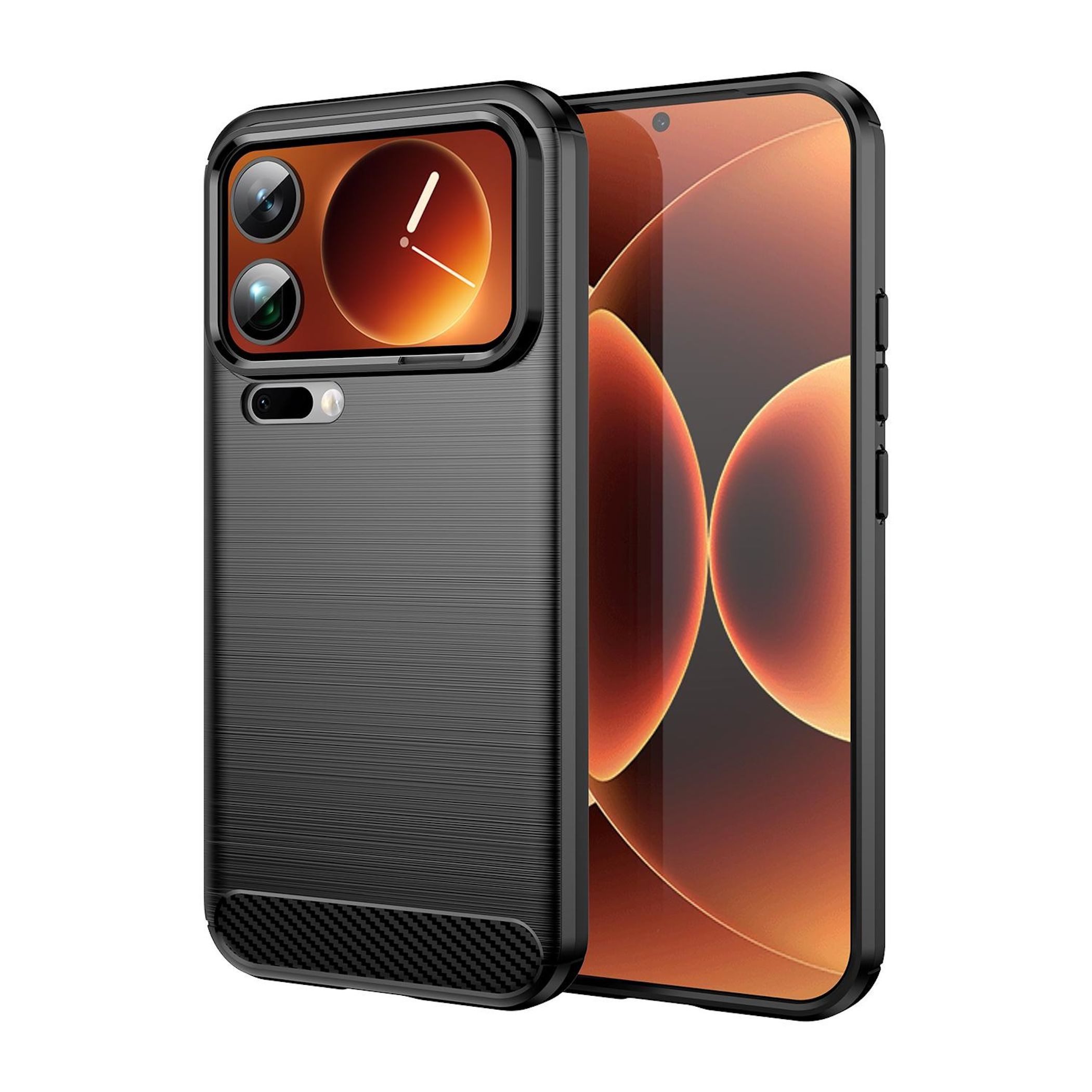 Wigento Handyhülle Für Xiaomi 17 Pro Max Carbon Brushed Design TPU Schutz Hülle Schwarz, Carbon Textur Schutzhülle Smart Case Cover