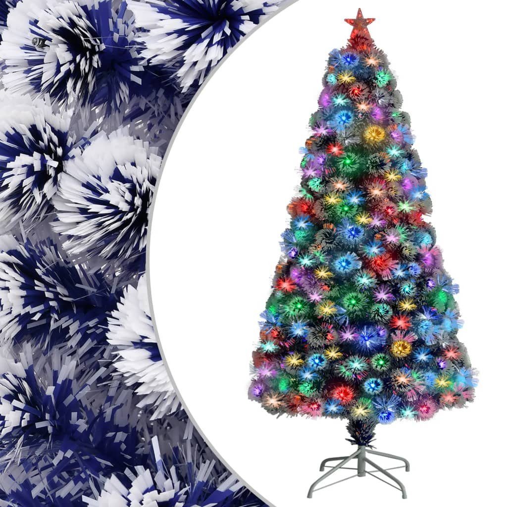 vidaXL Künstlicher Weihnachtsbaum Künstlicher Weihnachtsbaum mit Beleuchtung 120 cm Glasfaser Weiß und blau
