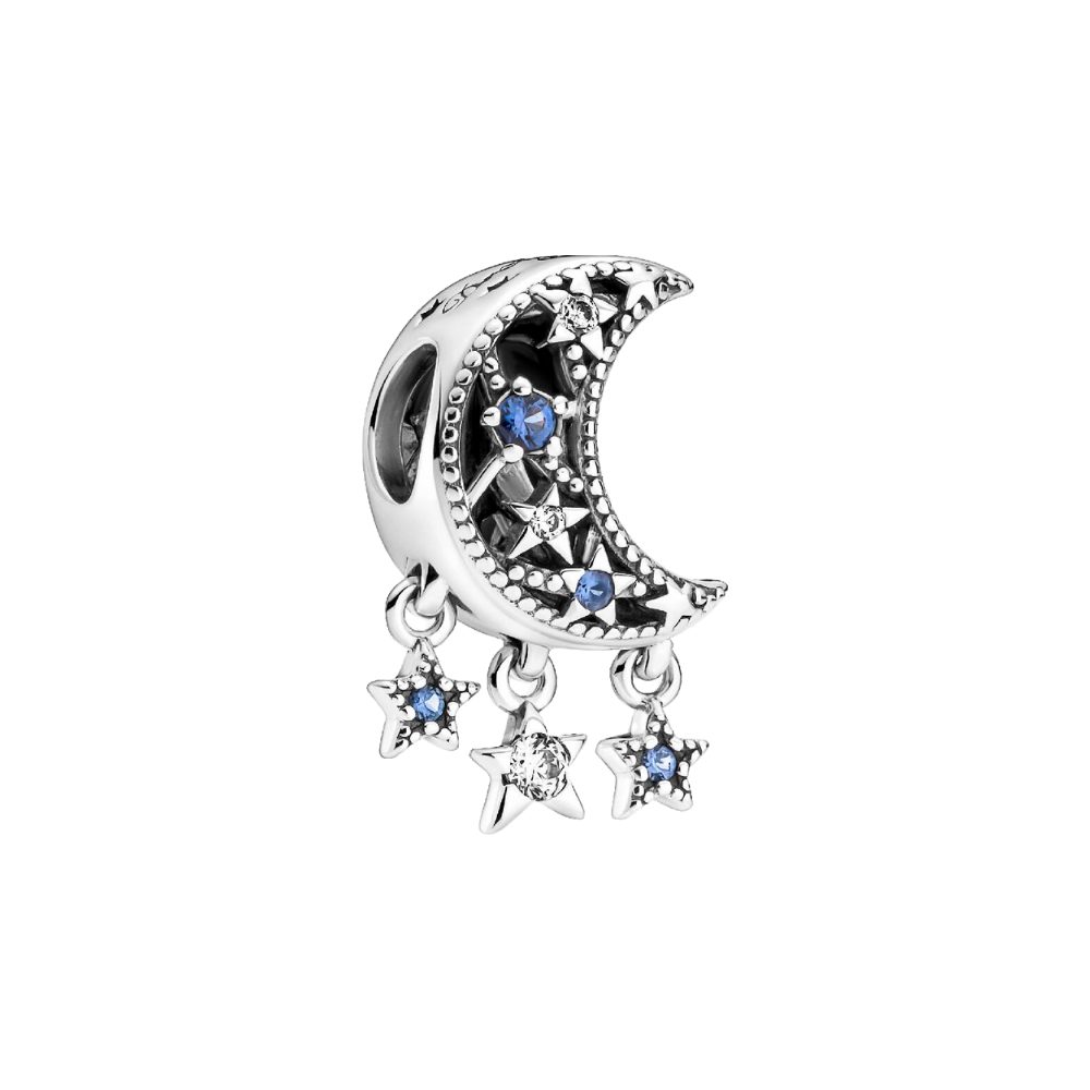 Pandora Charm Stern 799643C01*, Mond, Sterne, Zirkonia, Blau