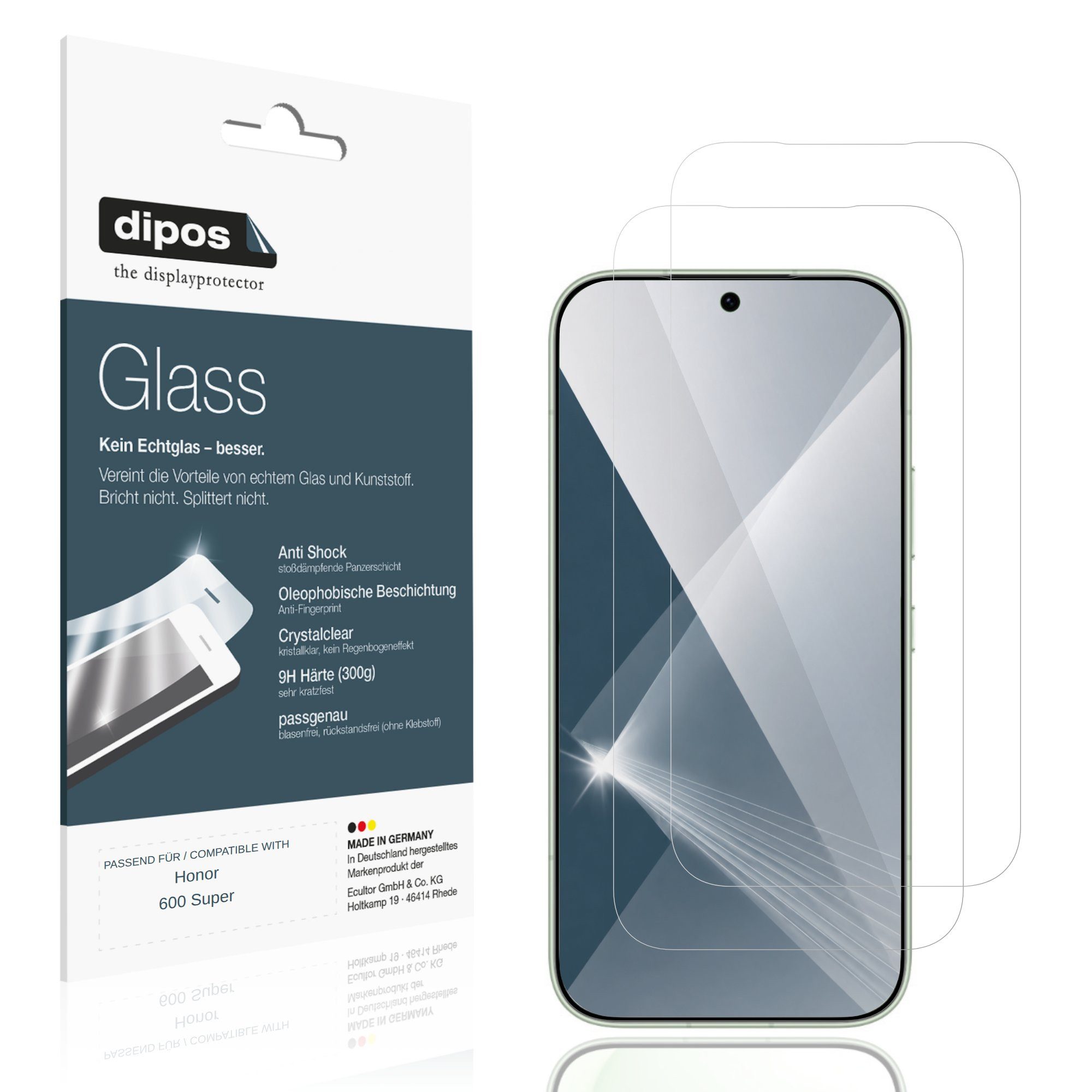dipos Displayschutzfolie Schutzfolie für Honor 600 Super, 2 Stück, Displayschutz Schutz Folie Made in Germany