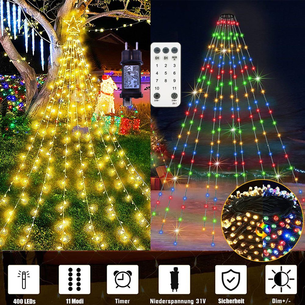 XIIW LED Stern mit Leuchtstern stehend Metallstern RGB, Warmweiß LED wechselbar, 56cm 300 Warmweiß RGB), (400LEDS LED - Weihnachtslichterketten Christbaumbeleuchtung für Baummantel Warmweiß LED Ring 4.5V, LED Außen Überwurf