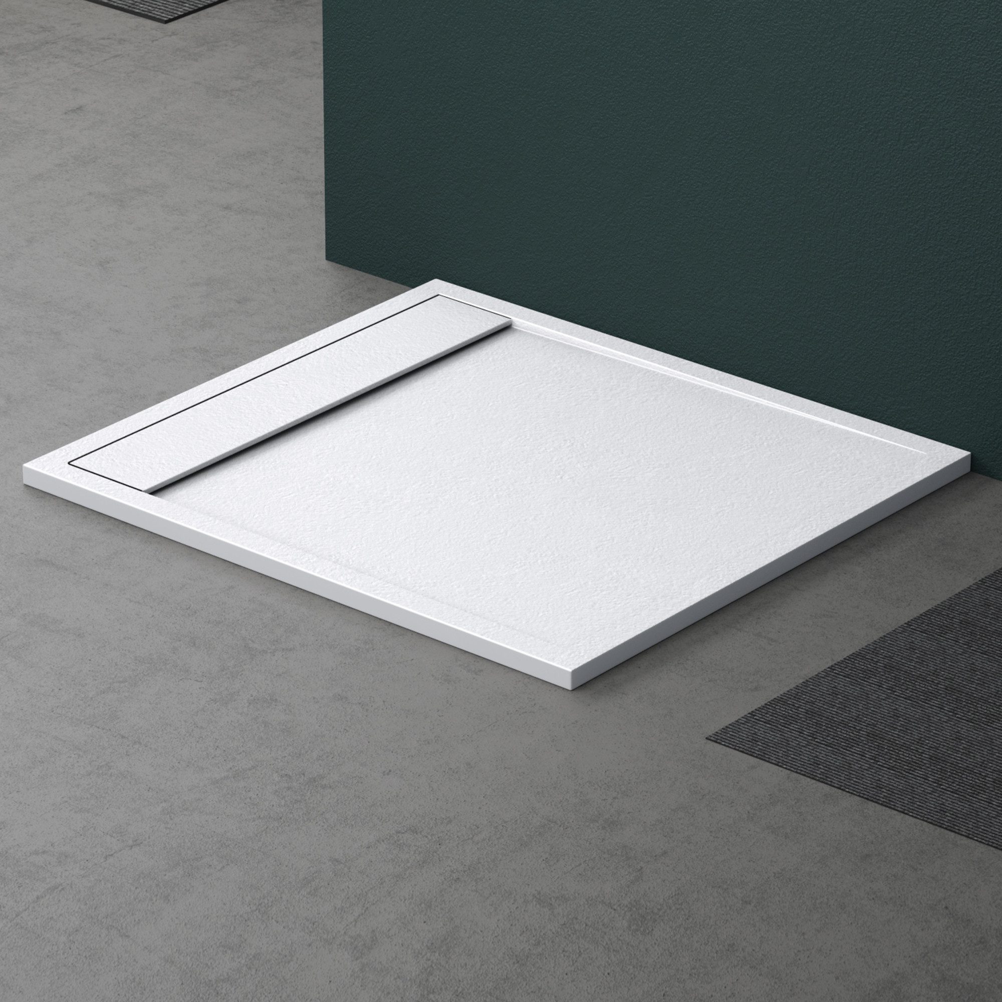 Mai & Mai Duschwanne Duschtasse Mineralguss rutschfest Gelcoat 80/90×100–160×3 cm Geoma10, Rechteckig, Mineralguss, DIN-Anschlüsse,Wärmespeichernd,Robuste Gelcoat-Beschichtung