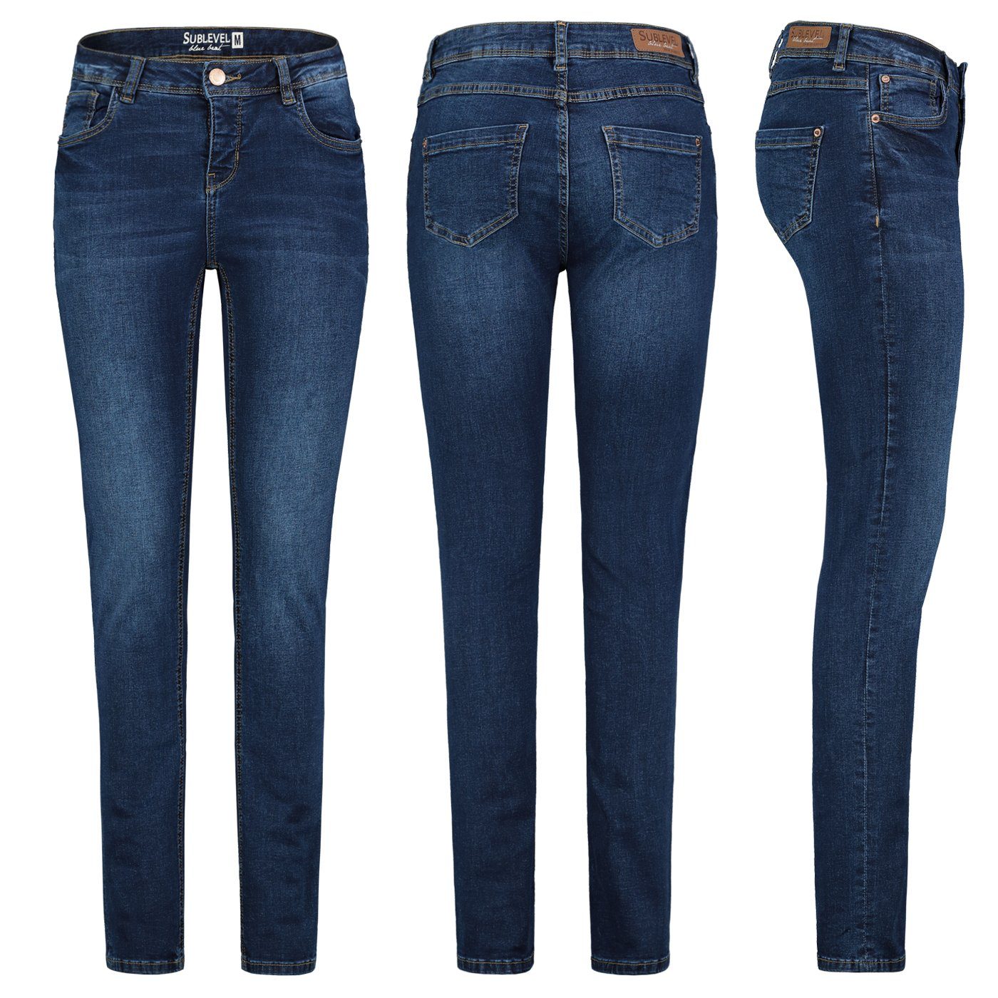 SUBLEVEL Slim-fit-Jeans Sublevel Stretch Slim Denim Jeans Jeanshose Hose Röhre Dunkelblau Damen Fit Hose