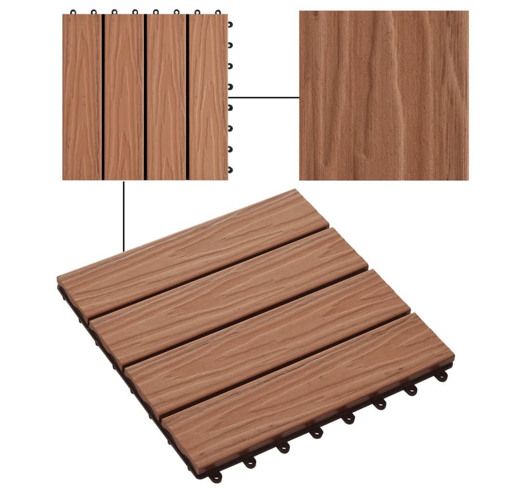 Thumbnail - Vellora Terrassenplatte Terrassenfliesen 11Stk Tief Geprägt WPC 30x30cm 1qm, hellbraun, Design des Bodenentwässerungsnet...