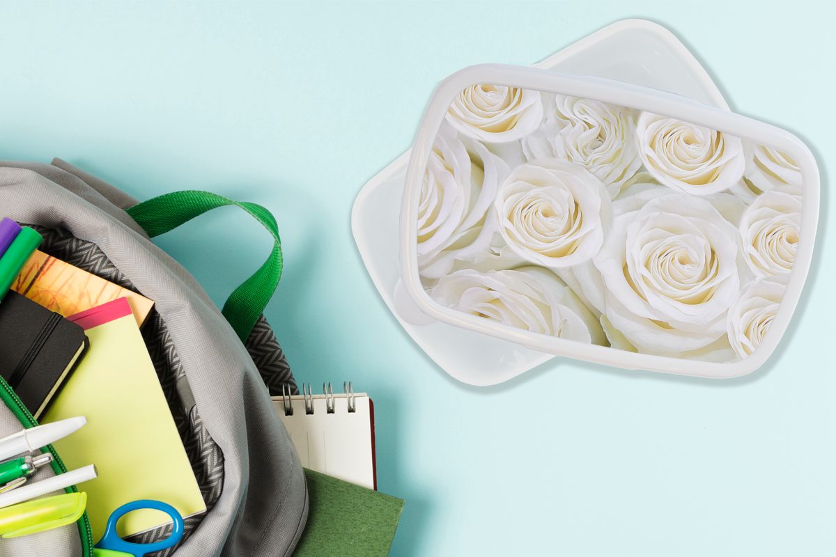 - Lunchbox Kunststoff, Erwachsene, Brotbox Brotdose, für MuchoWow (2-tlg), und Jungs Blumen - für Weiß, Mädchen und Kinder Rosen