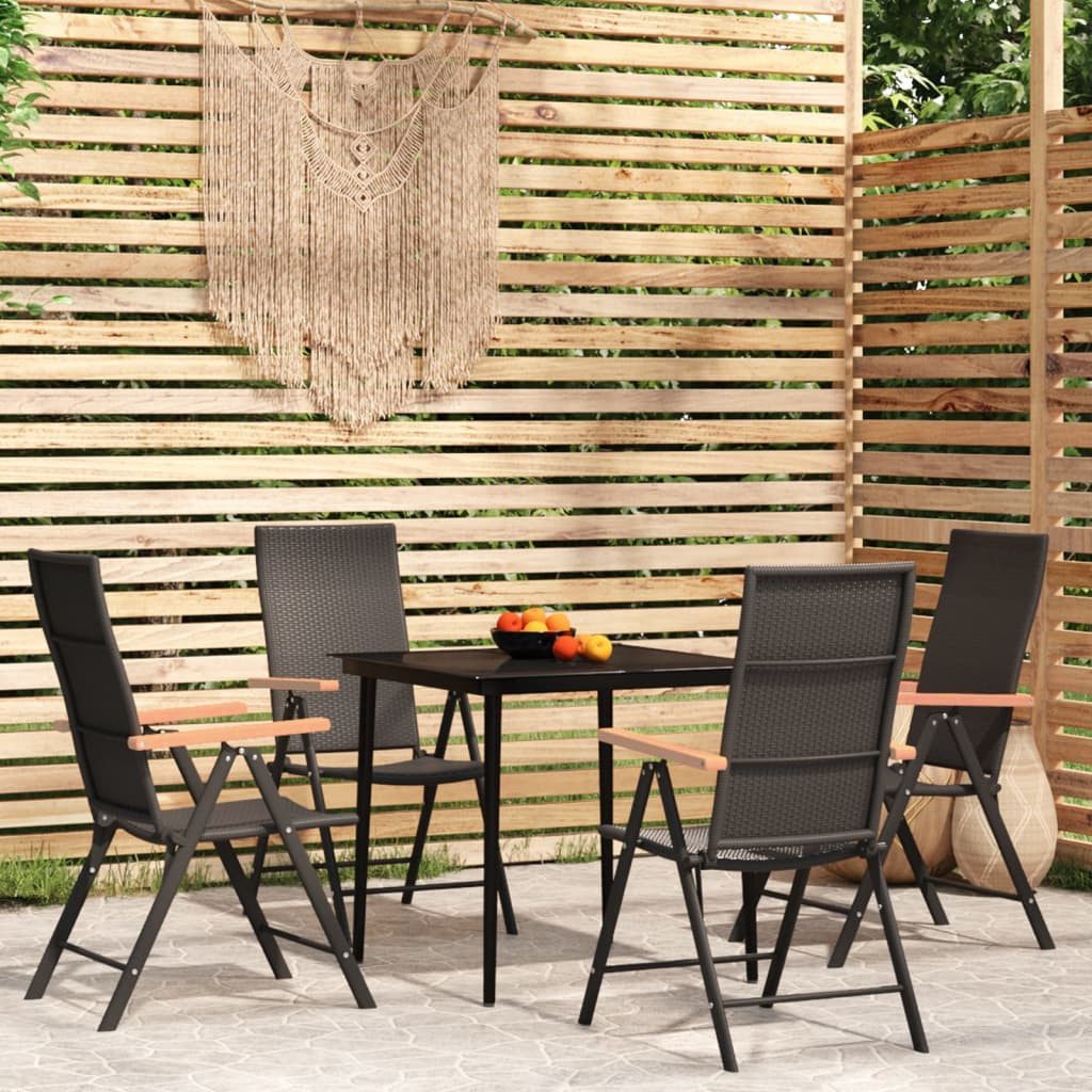 furnicato Garten-Essgruppe Schwarz Tisch 80x80x74 cm Stühle 55x64x105 cm, (1-tlg), Witterungsbeständige Sitzgruppe mit 7-fach verstellbaren Rückenlehnen