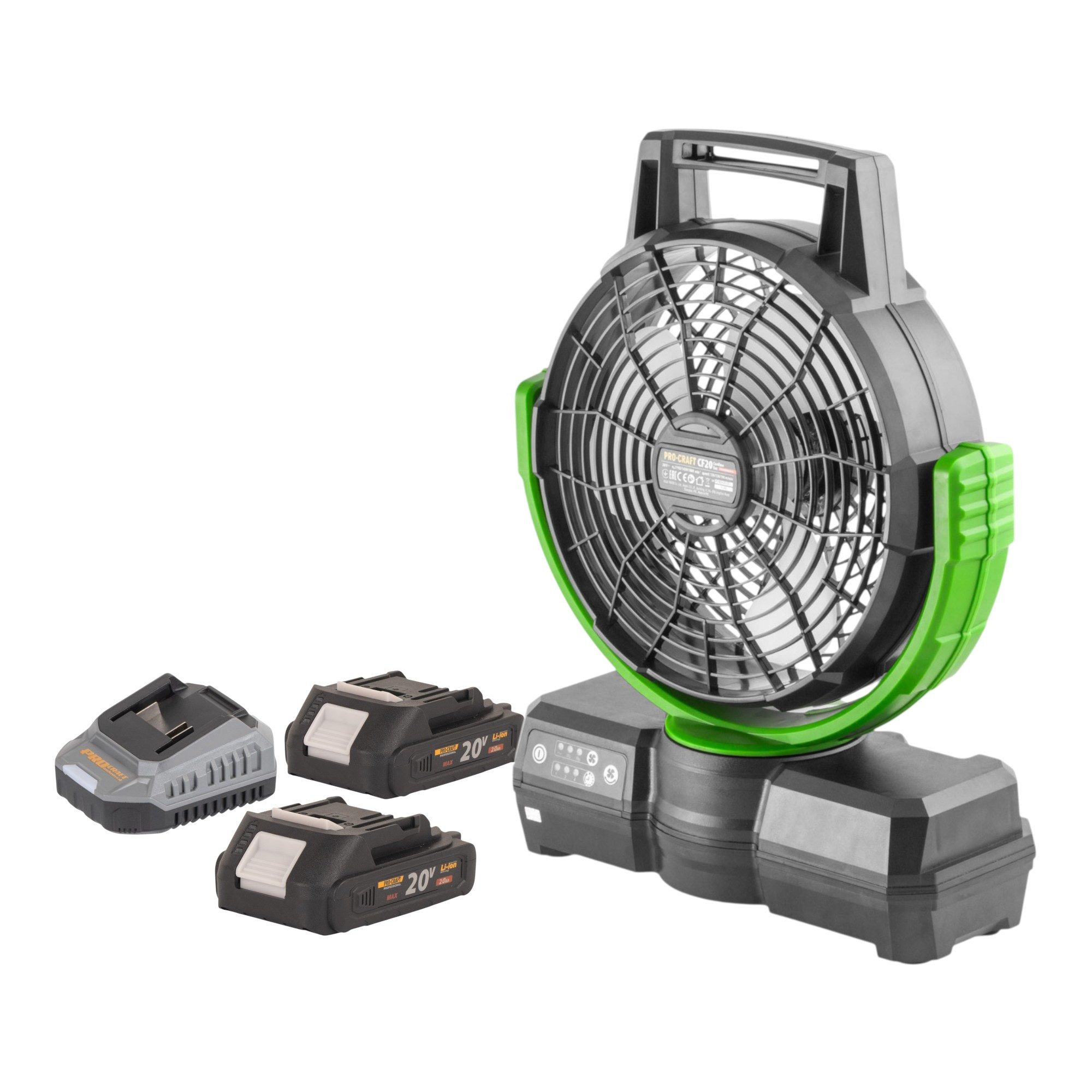 PRO CRAFT Akku-Standventilator CF20bb Akku Ventilator 20V 235 mm + 2x Akku 2,0 Ah + Ladegerät