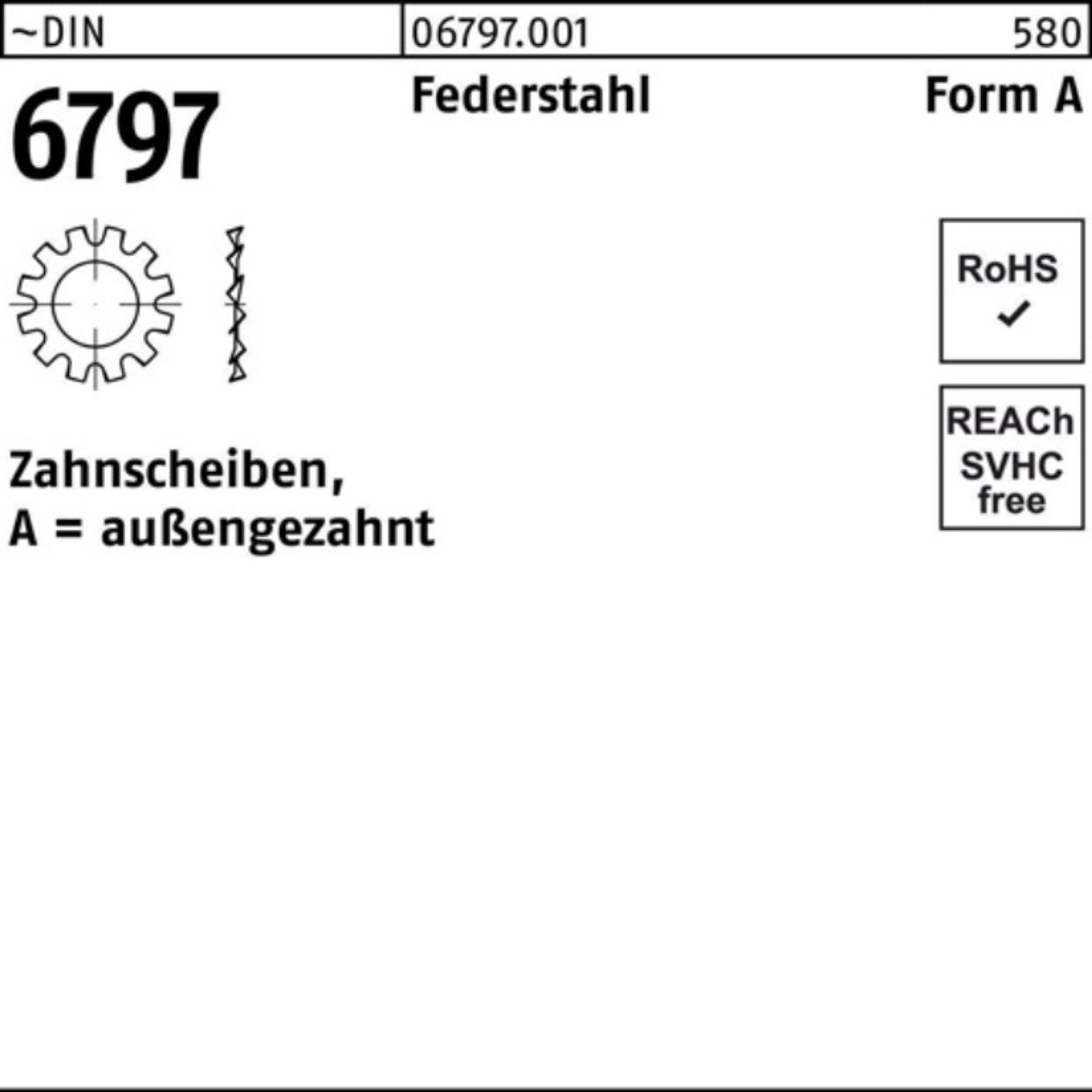 19 A 10 Zahnscheibe Reyher Federstahl DIN Pack 6797 FormA Zahnscheibe 100er außengezahnt