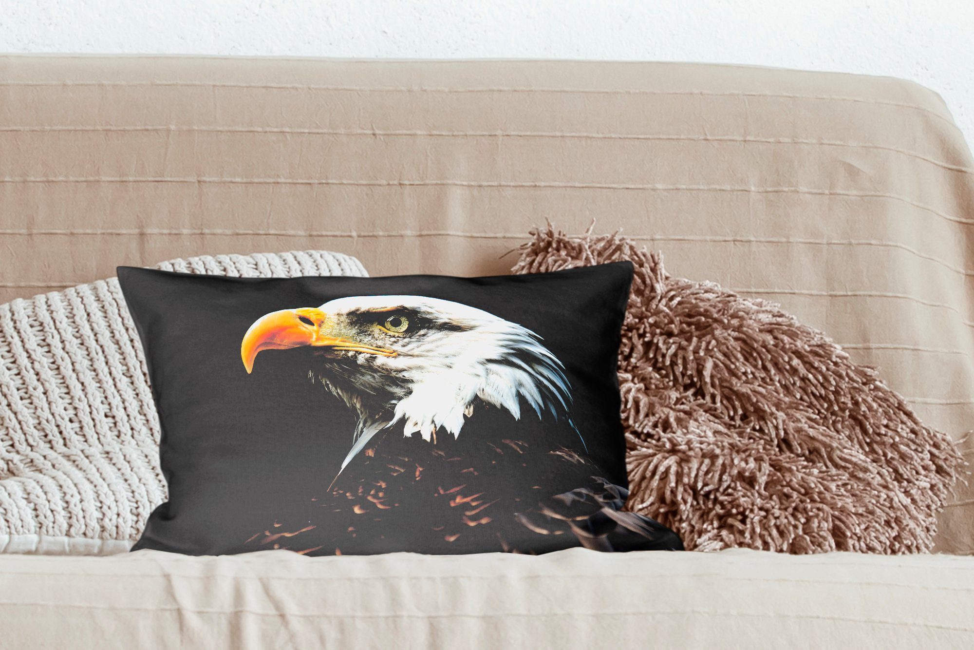 MuchoWow Dekokissen Schlafzimmer mit Dekokissen eines Zierkissen, Dekoration, Seitenansicht Füllung, Wohzimmer Weißkopfseeadlers,