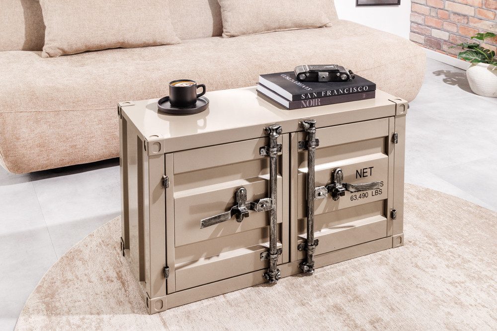 riess-ambiente Beistellschrank GLOBETROTTER 80cm greige - Metall, Aktenschrank, Flügeltüren, Riegel (Einzelartikel, 1-St) Industrial Container-Schrank - ideal für Wohn- & Schlafzimmer od. Flur