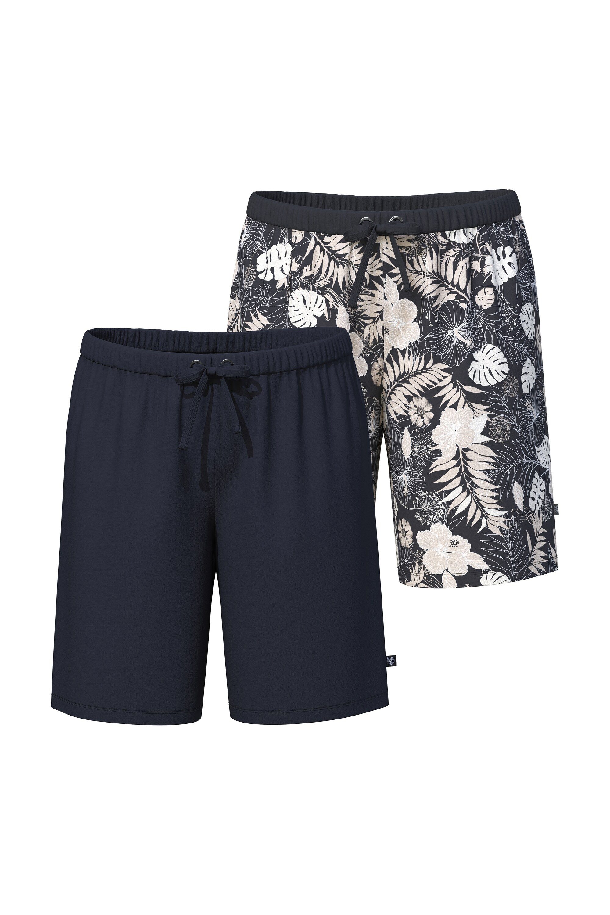 Ulla Popken Pyjama Shortys 2er-Pack uni/Blätter Elastikbund günstig online kaufen