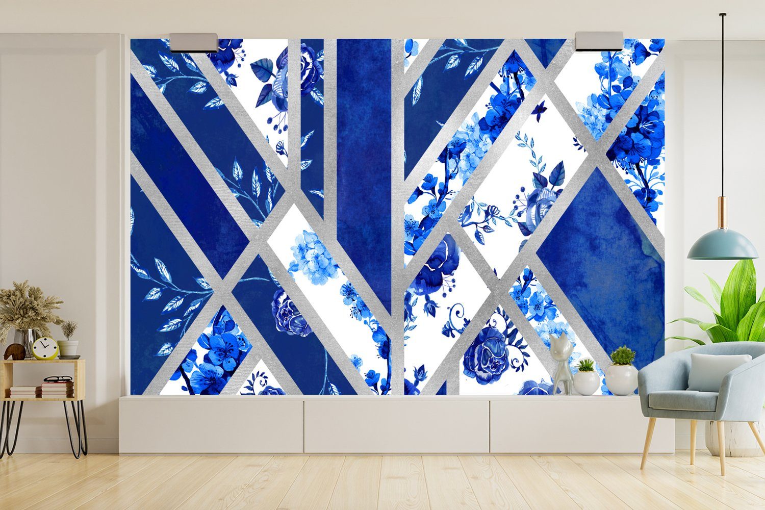 Fototapete Design Luxus, Delfter Matt, Vinyl Tapete für Blau MuchoWow Wohnzimmer, Wallpaper bedruckt, Schlafzimmer, - St), (6 Kinderzimmer, -