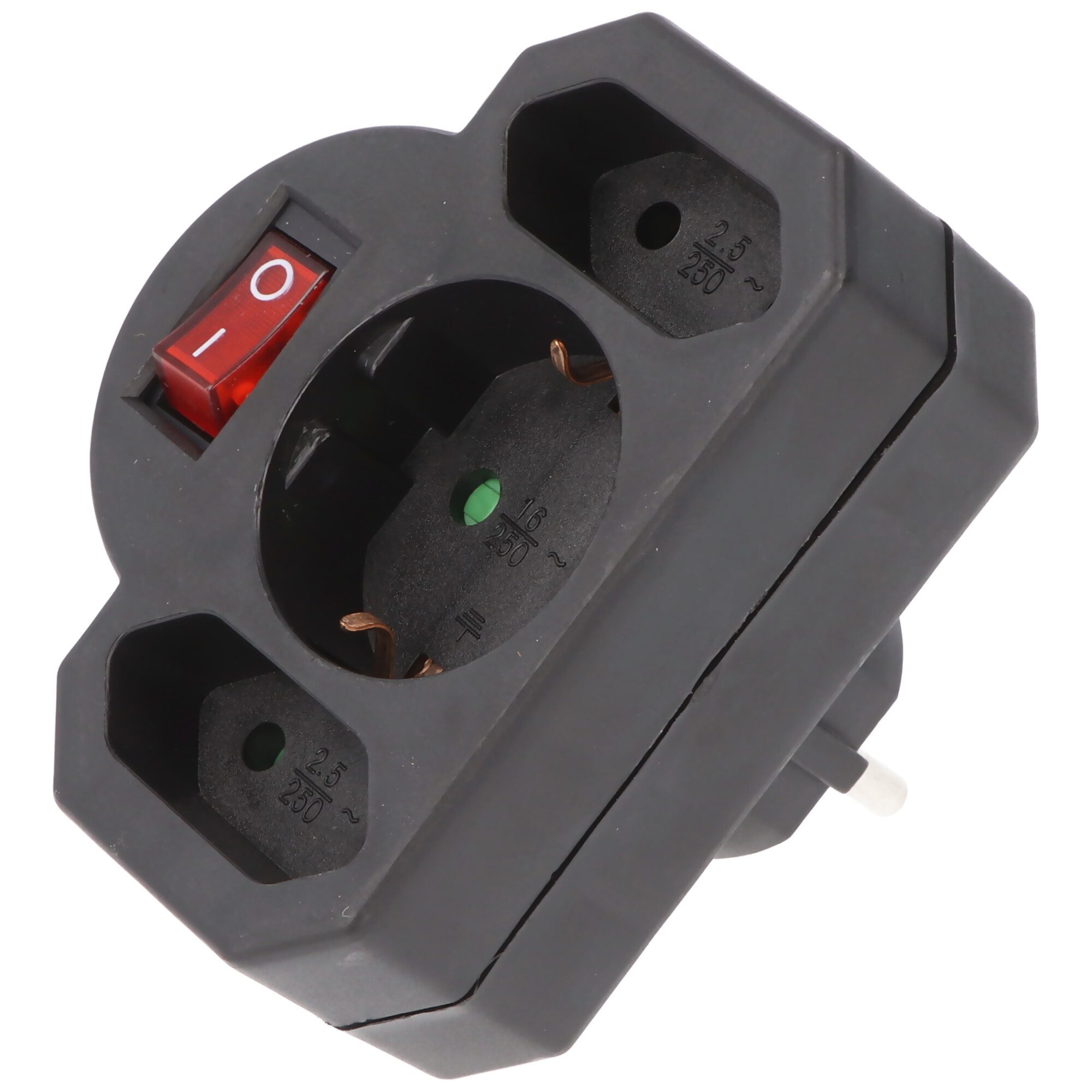 AccuCell Funksteckdose Multistecker 2x Euro und 1x Schutzkontakt schwarz mit Schalter