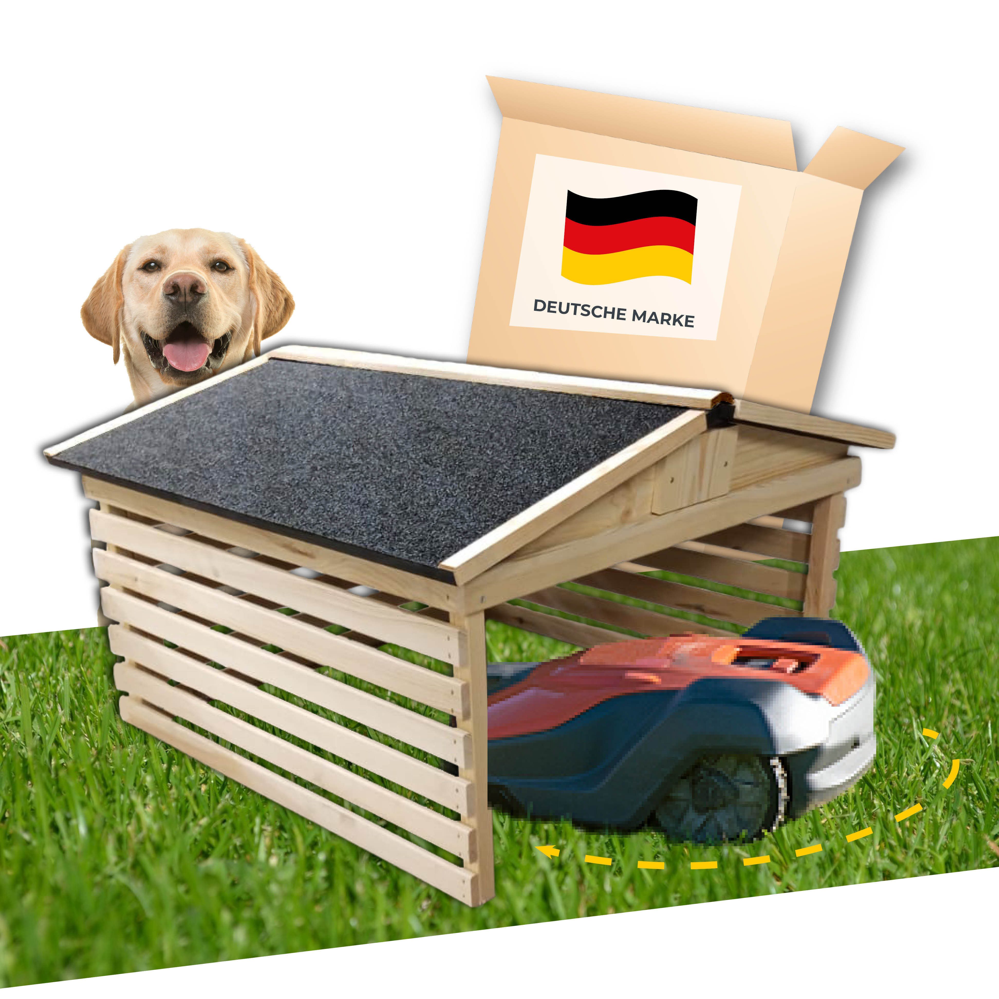 STAHLMANN COMMERCE GmbH Mähroboter-Garage STAHLMANN® Mähroboter Garage [78,5 x 74 x 52,5 cm], für alle gängigen Mähroboter, (Spar-Set), Carport für Rasenroboter [wetterfest]