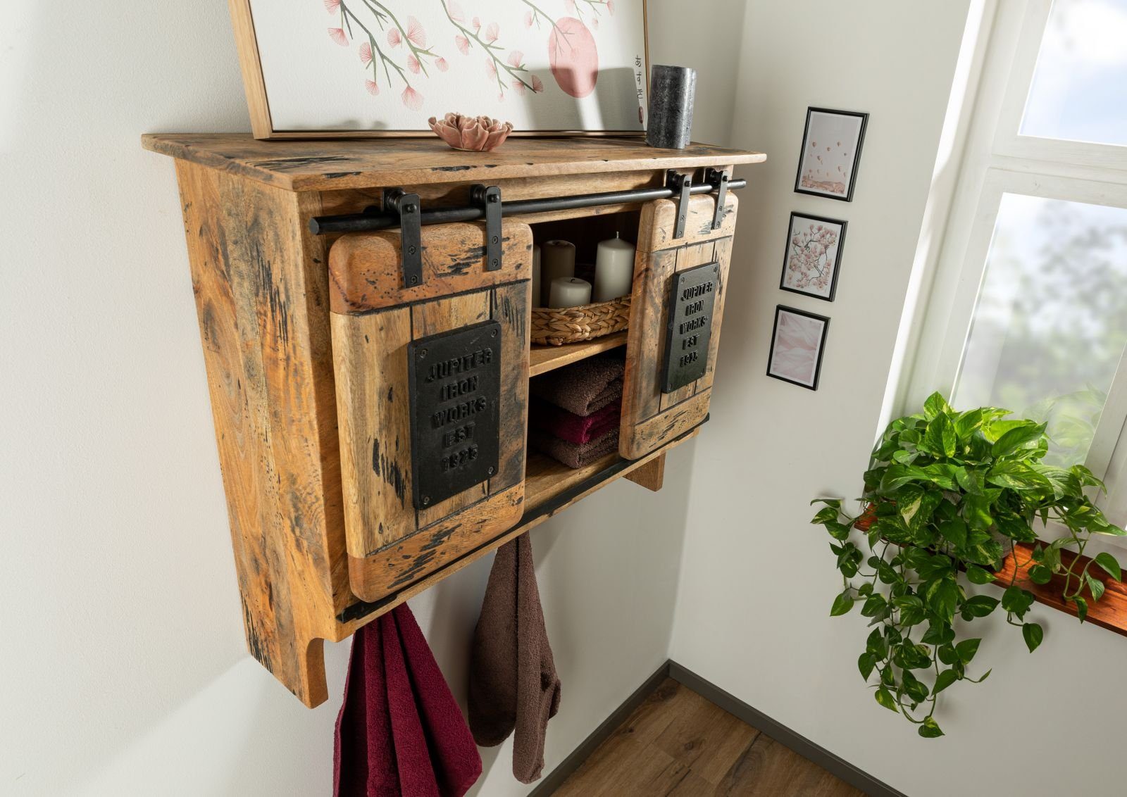 Massivmoebel24 Wandgarderobe (Wandgarderobe Mango 90x30x75 natur lackiert R günstig online kaufen