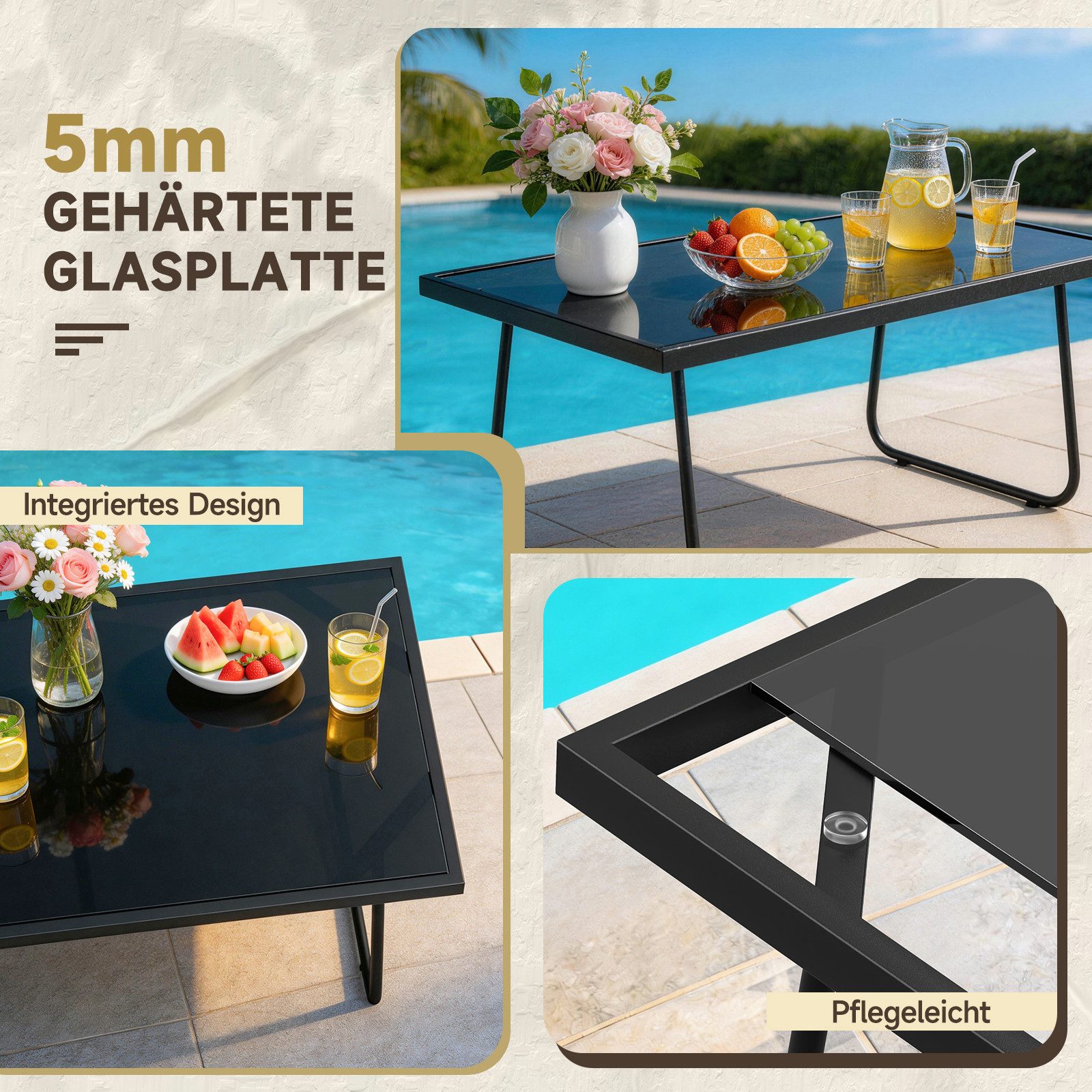 ZAISZE Gartenlounge-Set Gartenmöbel Set 4er, Balkonmöbel Set für 4 Personen, (2 Stühlen & 1 Bank & 1 Tisch), Dunkelgrau Terrassenmöbel für Garten Balkon Terrasse
