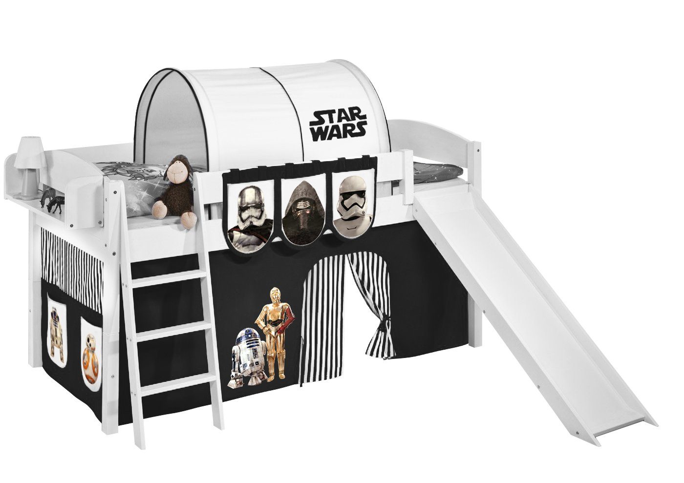 Lilokids Hochbett Spielbett IDA Star Wars - Teilbares Hochbett mit Rutsche & Vorhang umbaubar in Einzelbett, Hochbett oder L-Etagenbett